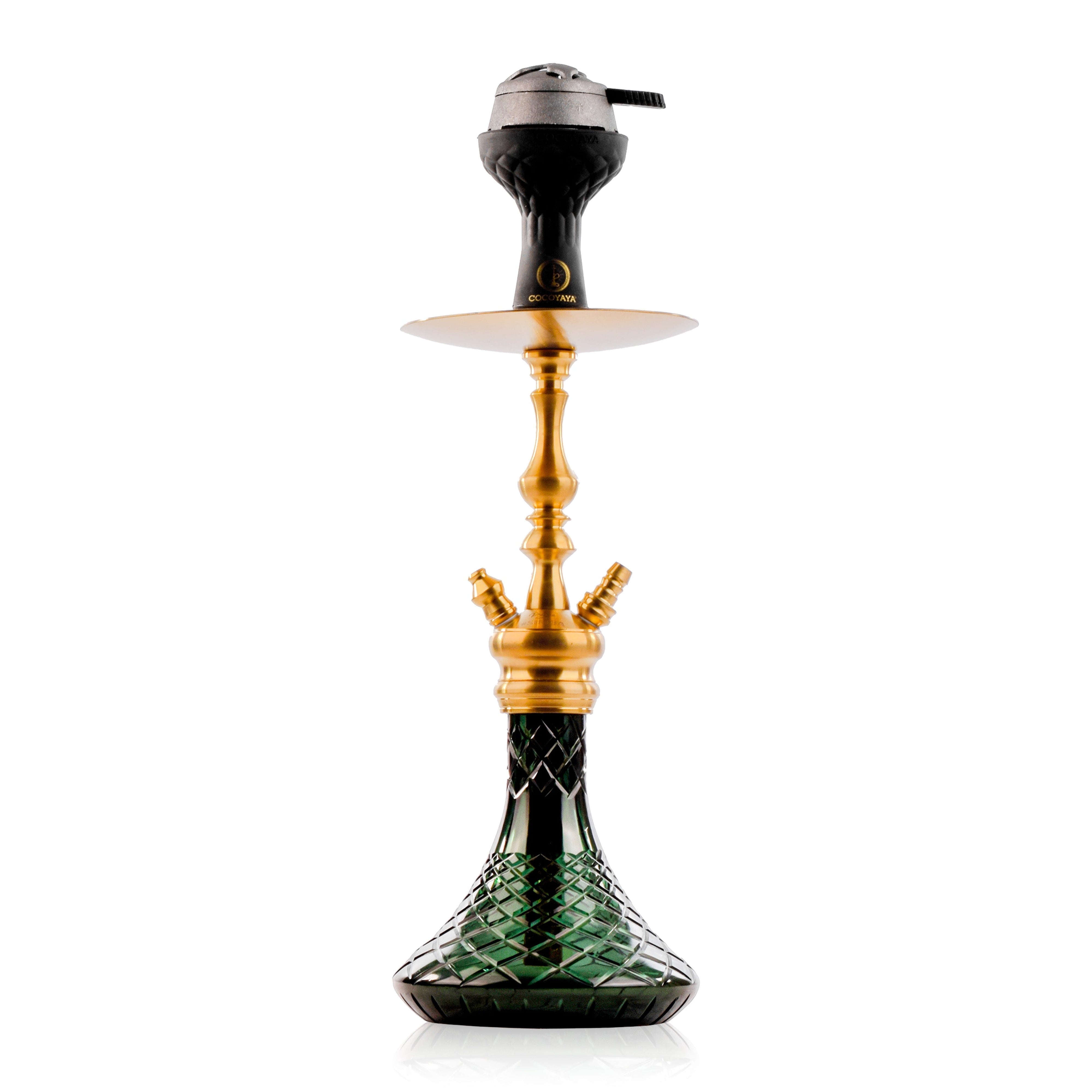 COCOYAYA Simba Hookah with Dark Grey Bag - Gold Stem & Emerald Green Base