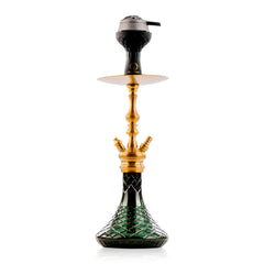 COCOYAYA Simba Hookah with Dark Grey Bag - Gold Stem & Emerald Green Base