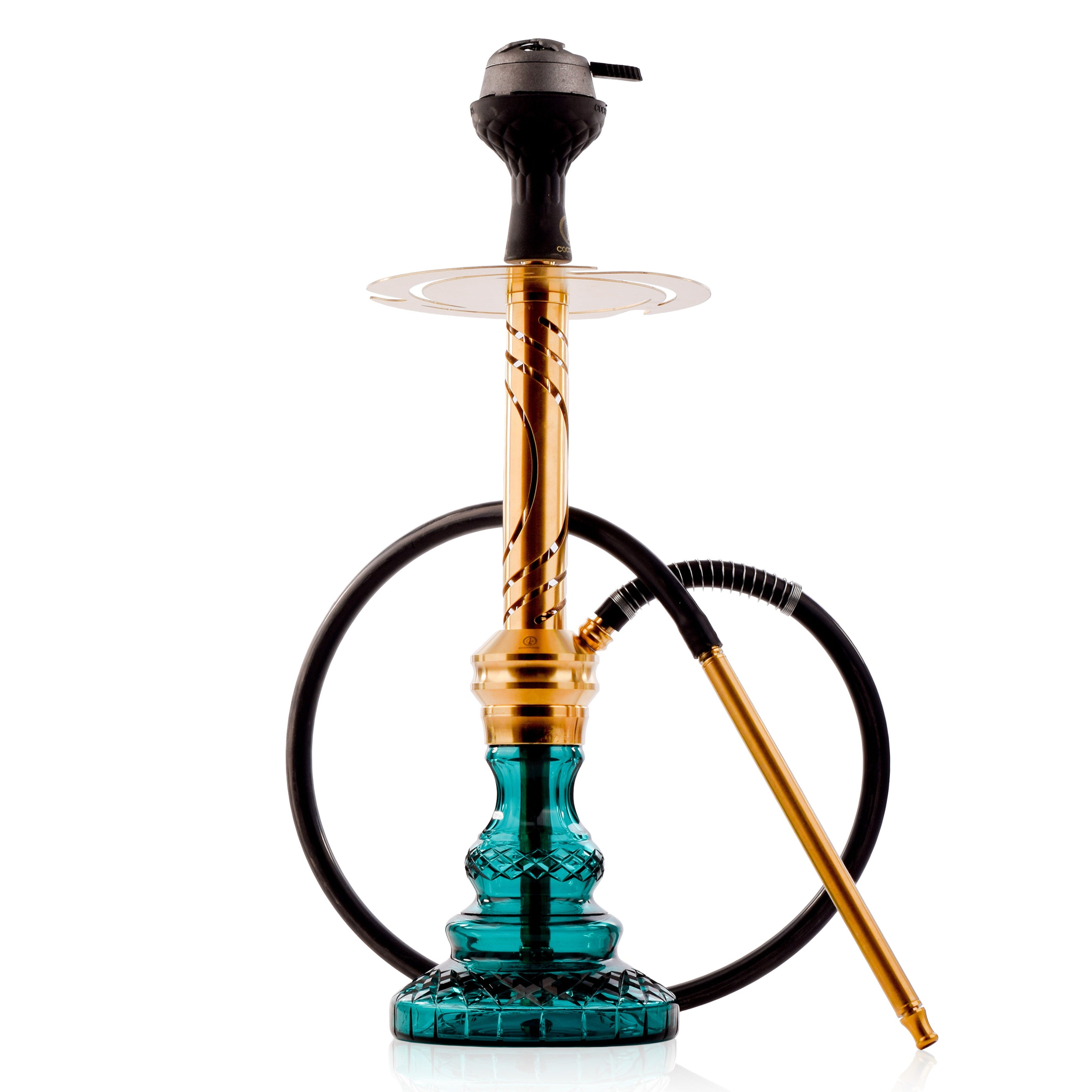 COCOYAYA Valeria Flame Hookah with Pink Bag - Gold Stem & Aqua Base