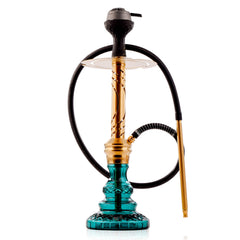 COCOYAYA Valeria Flame Hookah with Pink Bag - Gold Stem & Aqua Base