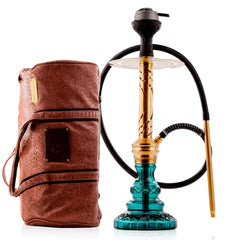 COCOYAYA Valeria Flame Hookah with Pink Bag - Gold Stem & Aqua Base