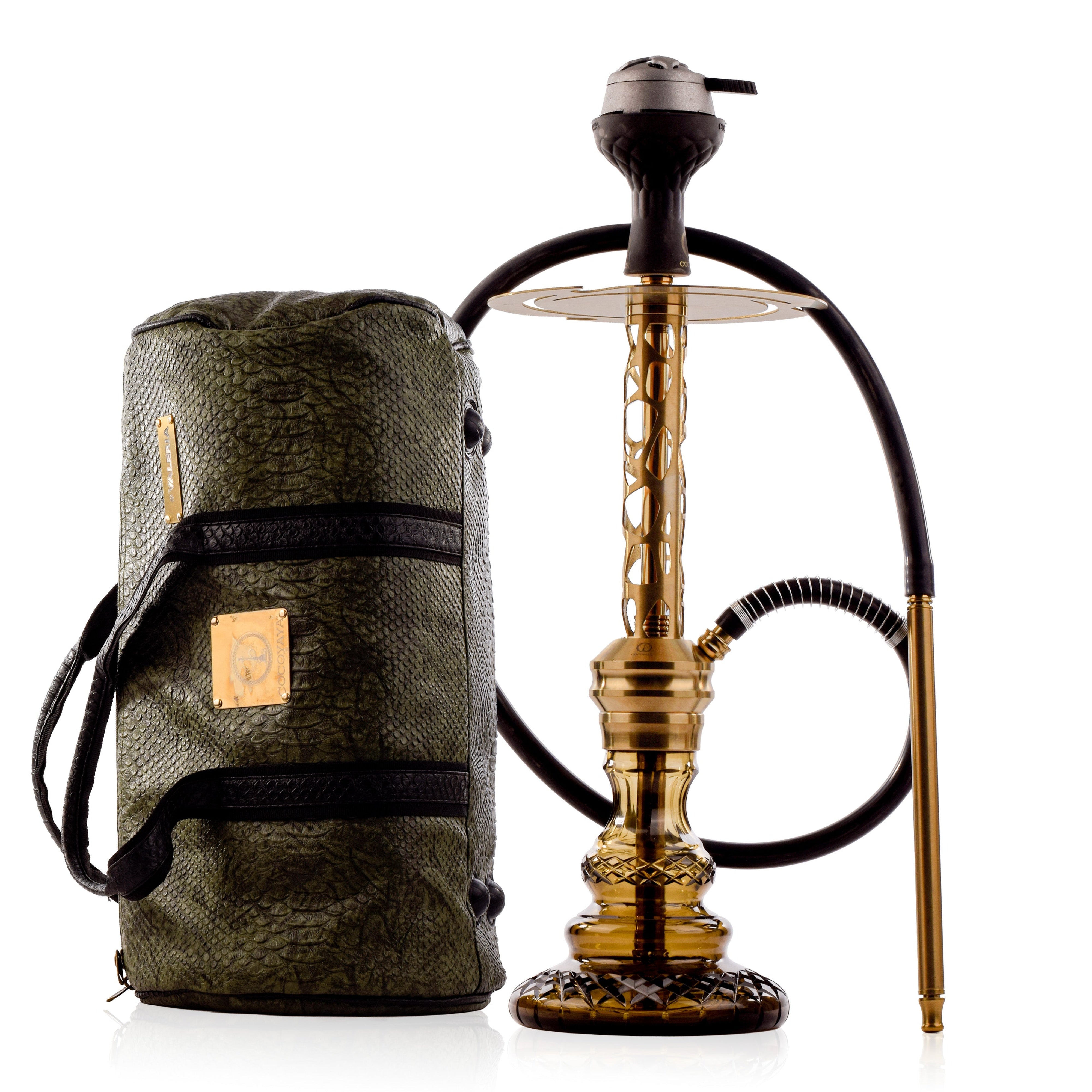 COCOYAYA Valeria Mesh Hookah with Green Bag - Gold Stem & Grey Base