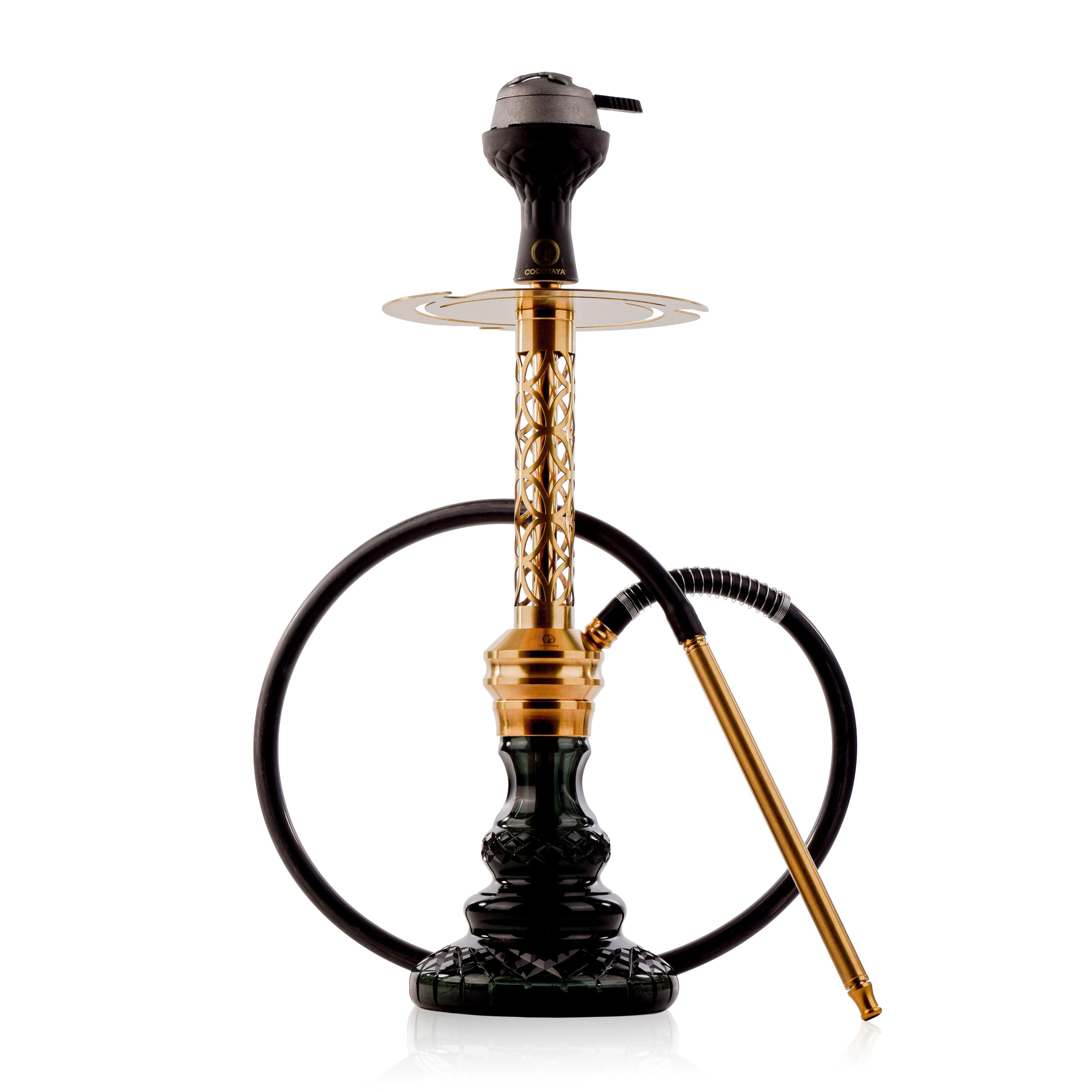 COCOYAYA Valeria Mughal Hookah with Black Bag - Gold Stem & Emerald Green Base