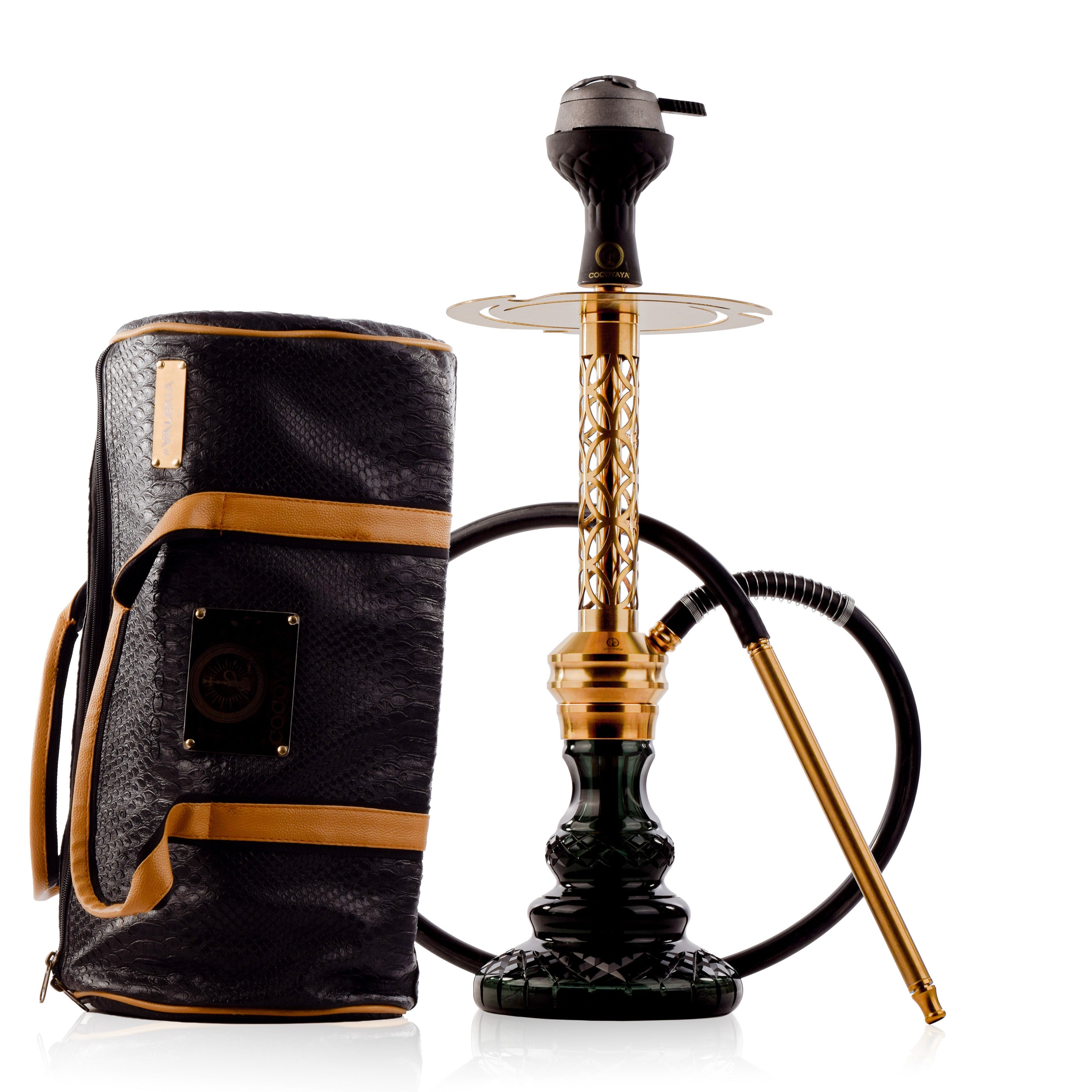 COCOYAYA Valeria Mughal Hookah with Black Bag - Gold Stem & Emerald Green Base