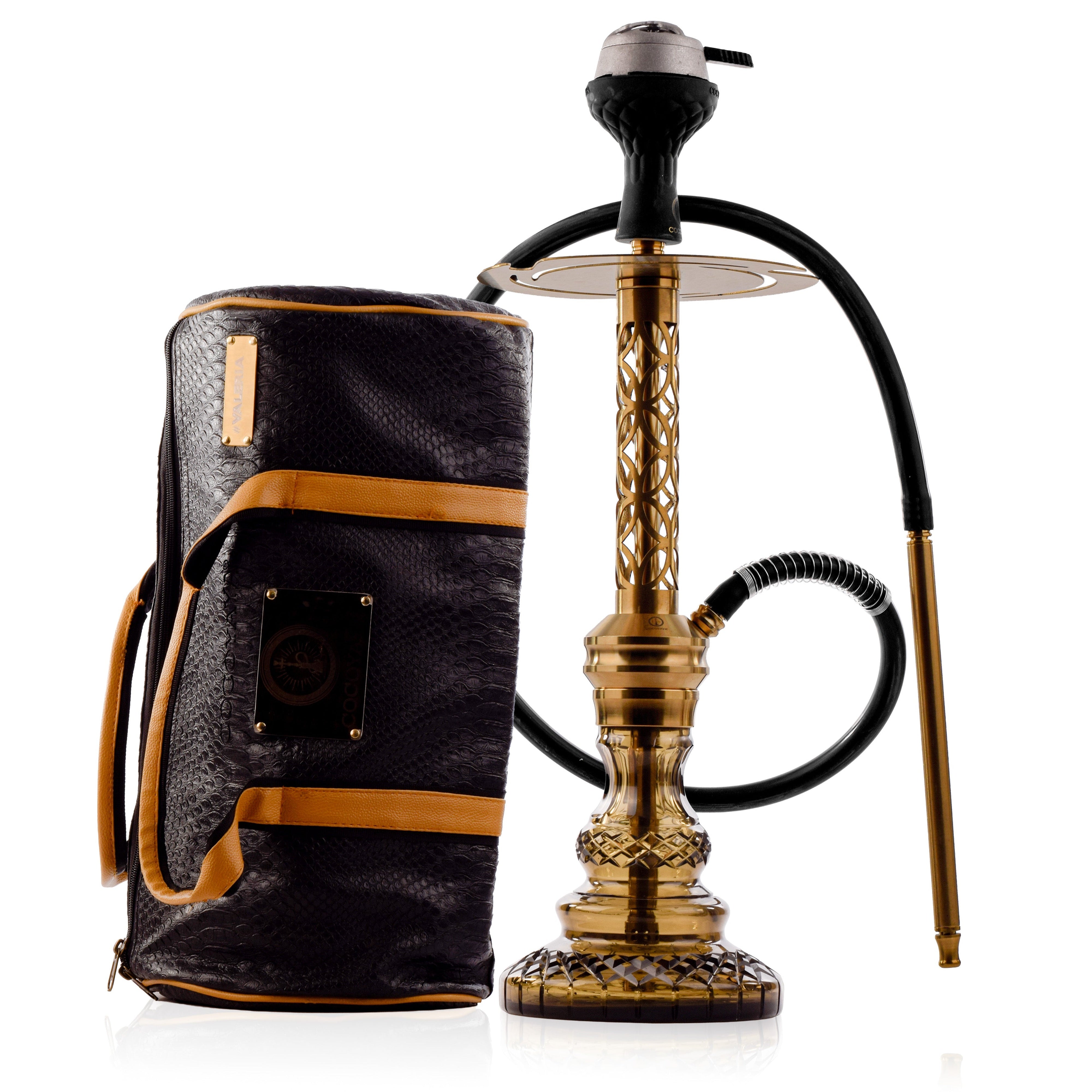 COCOYAYA Valeria Mughal Hookah with Black Bag - Gold Stem & Grey Base