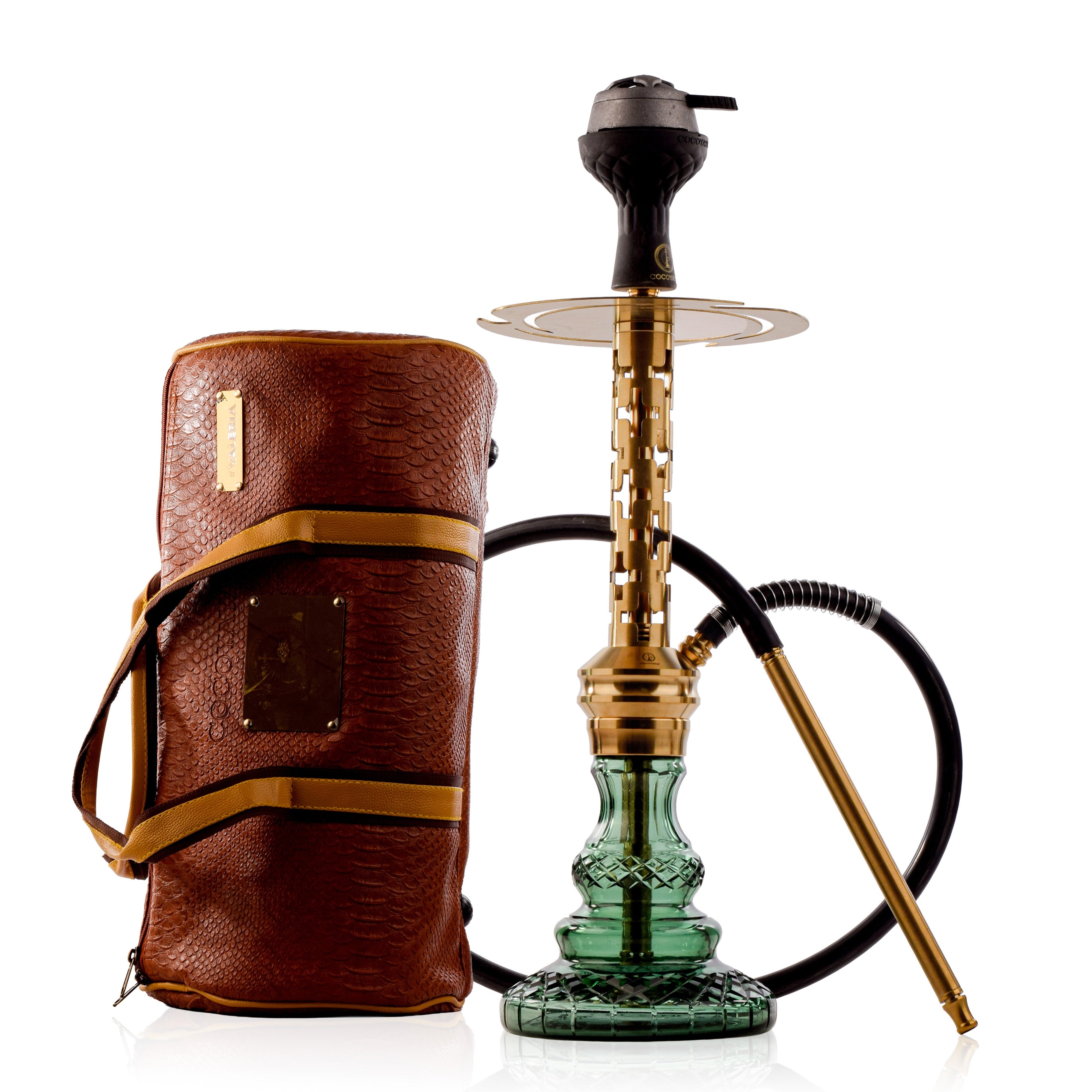 COCOYAYA Valeria Plus Hookah with Camel Bag - Gold Stem & Sea Green Base