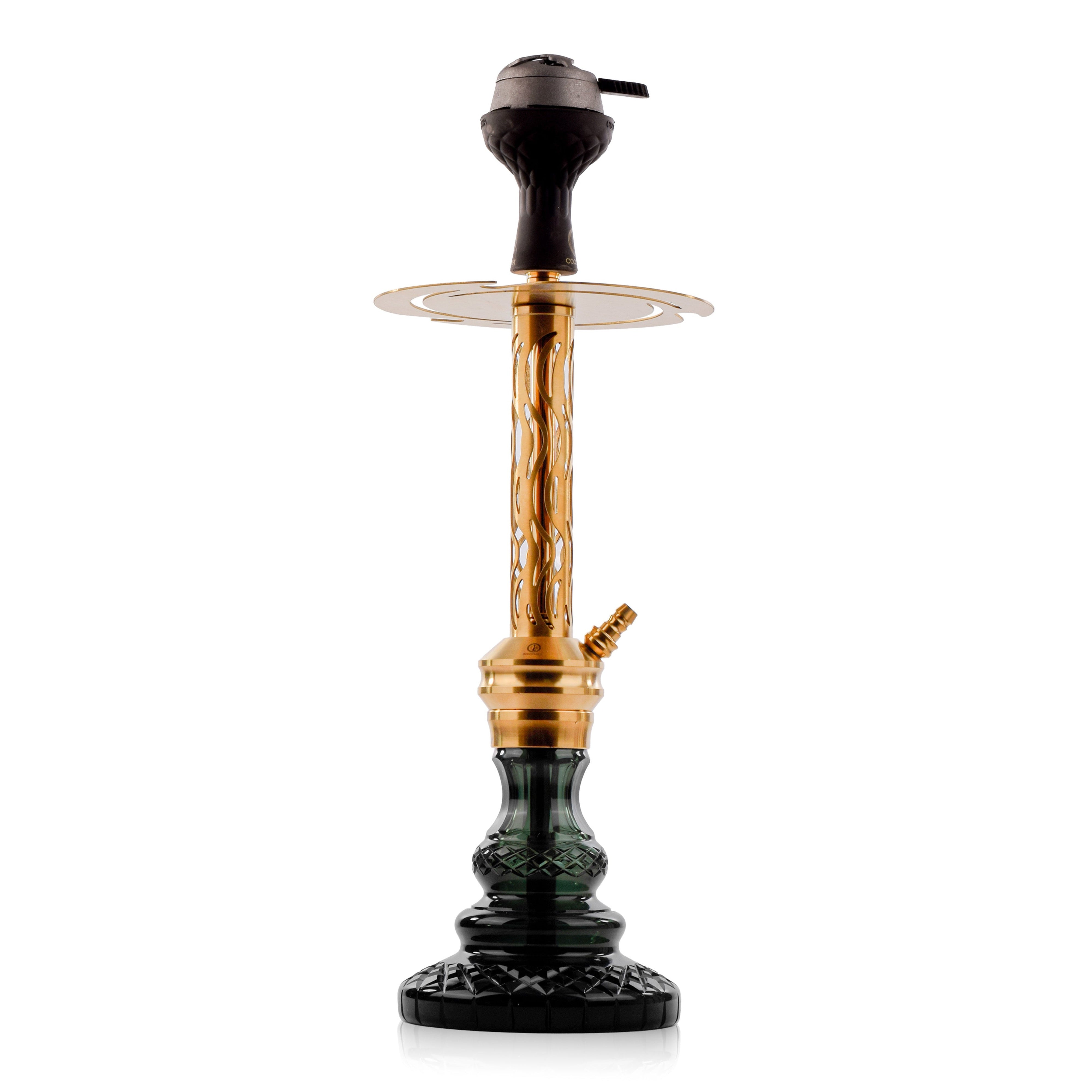 COCOYAYA Valeria Wave Hookah with Pink Bag - Gold Stem & Emerald Green Base