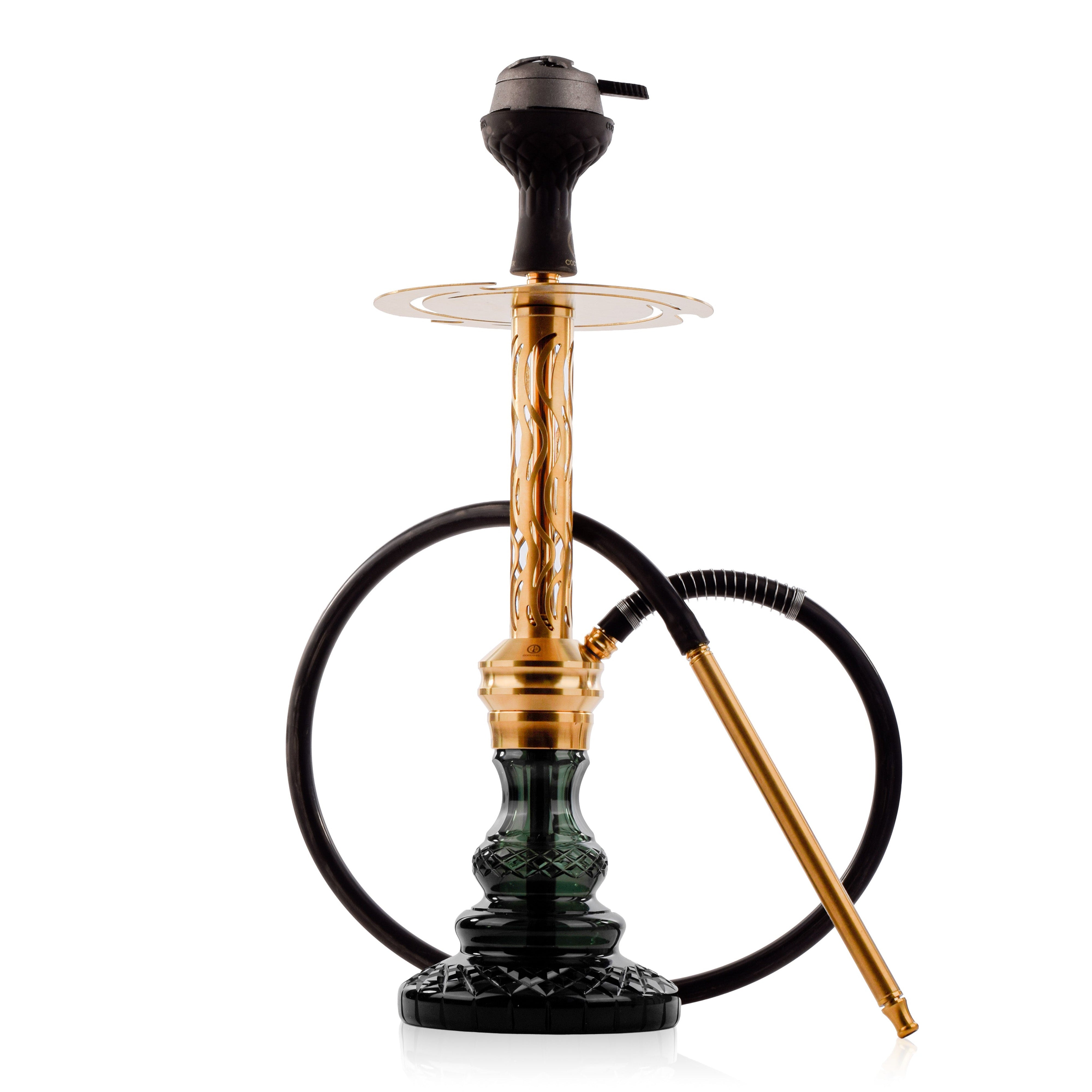 COCOYAYA Valeria Wave Hookah with Pink Bag - Gold Stem & Emerald Green Base