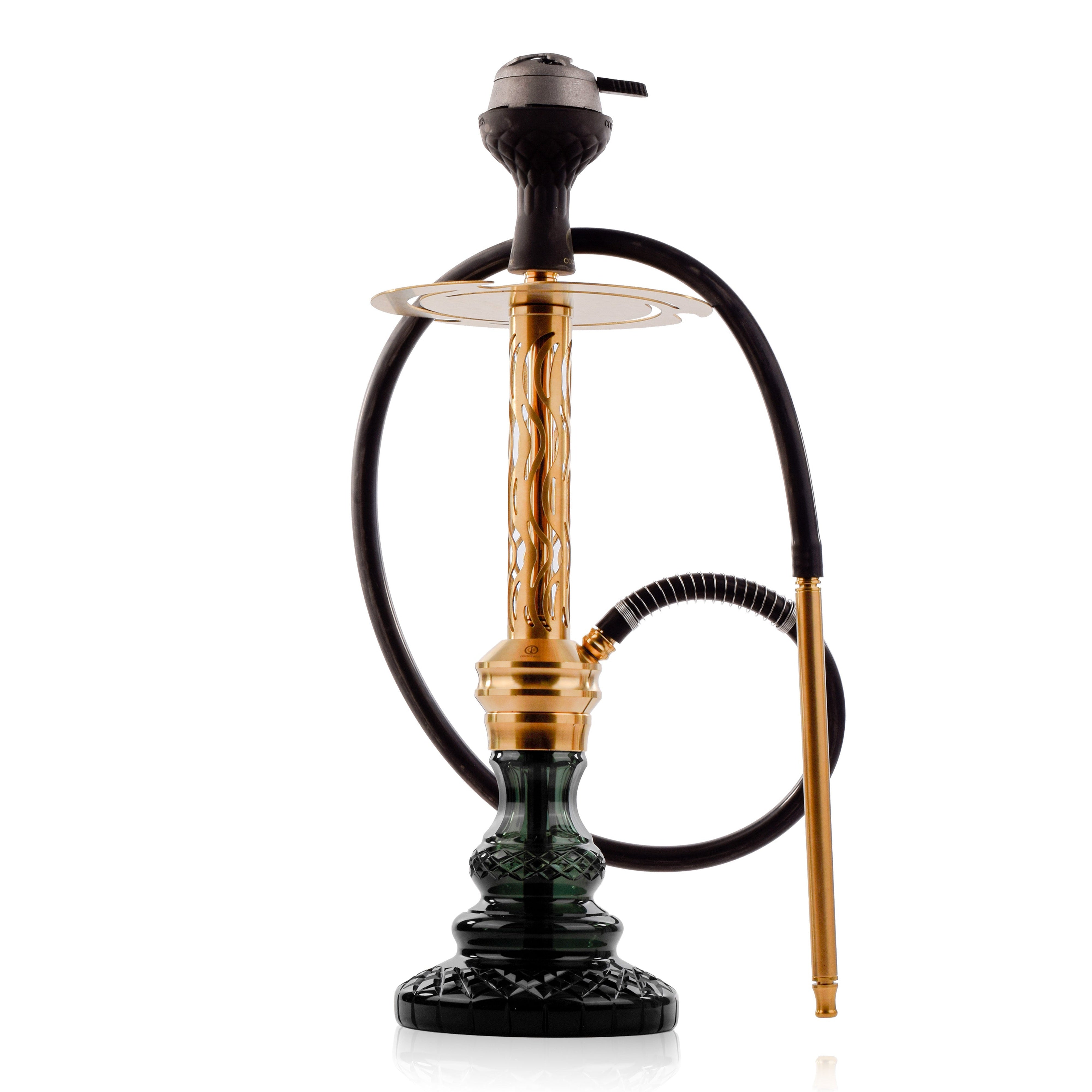 COCOYAYA Valeria Wave Hookah with Pink Bag - Gold Stem & Emerald Green Base