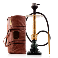 COCOYAYA Valeria Wave Hookah with Pink Bag - Gold Stem & Emerald Green Base
