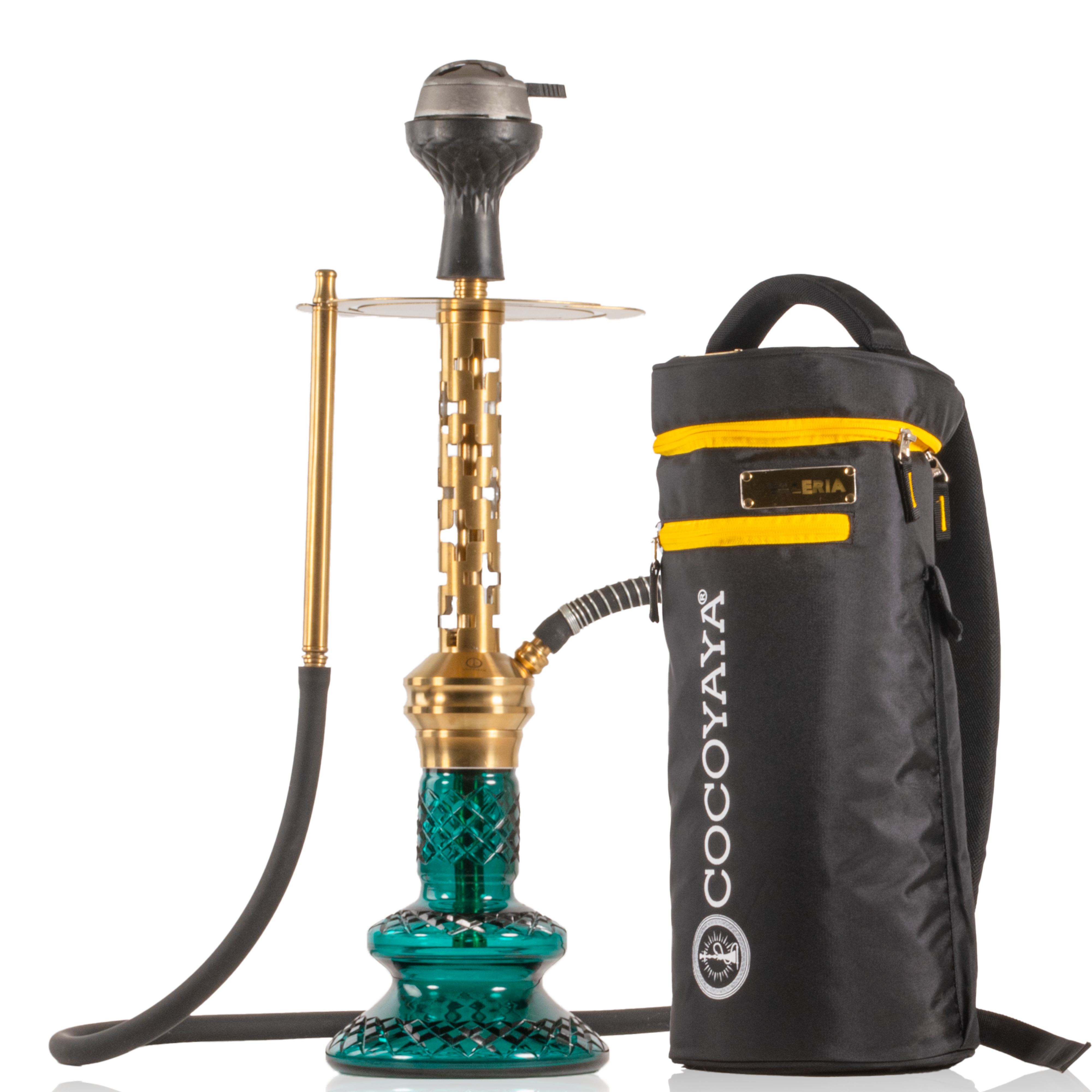 COCOYAYA Valeria Plus Hookah with Bag - Gold Stem & Aqua Base