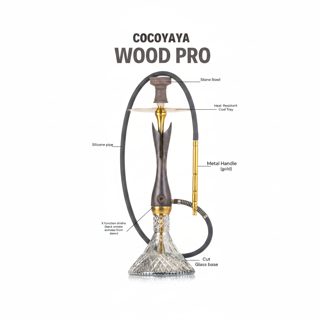 COCOYAYA Wood Pro Hookah - Black Stem (Transparent Base)