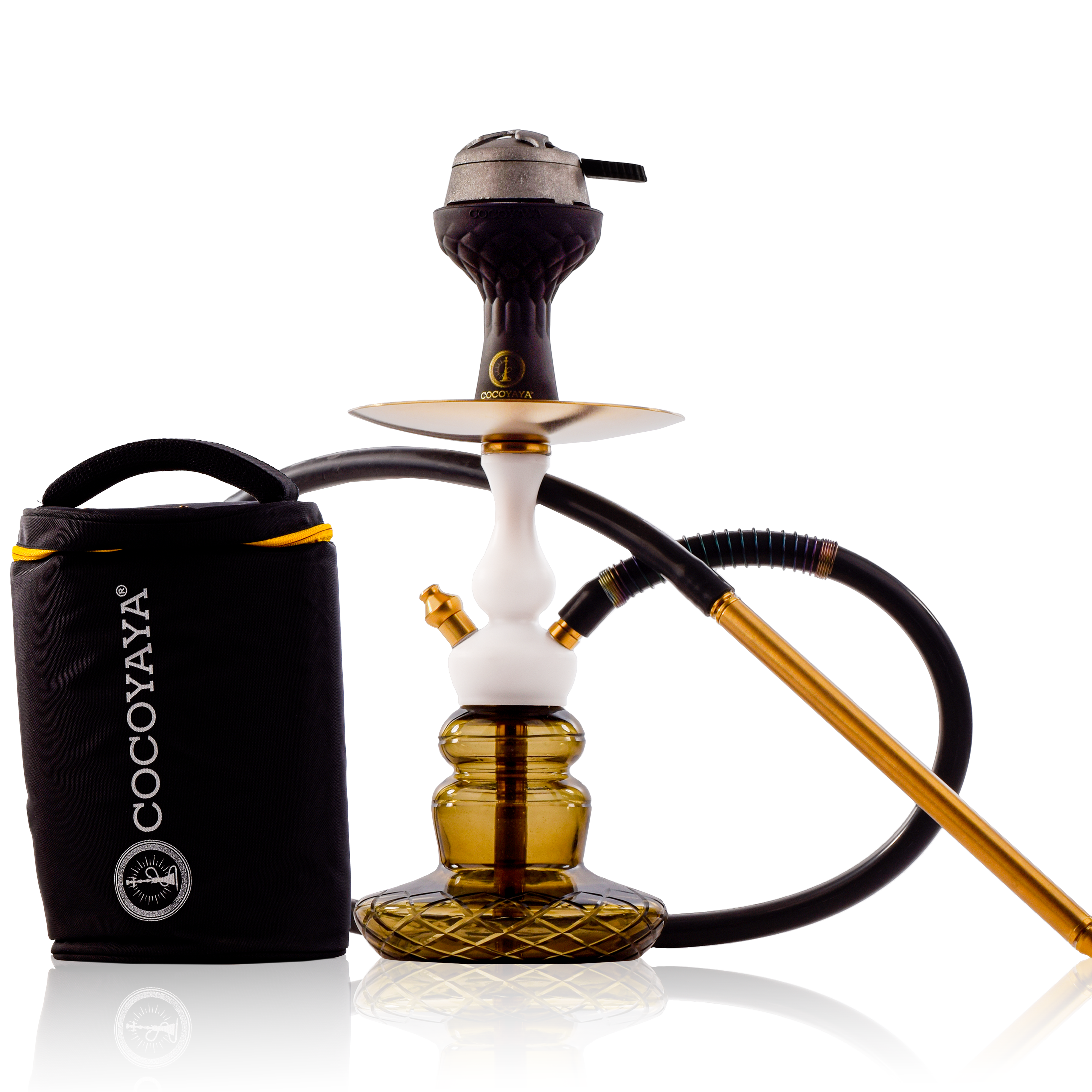 COCOYAYA XL1 Hookah with Black Bag - Gold Stem & Grey Base