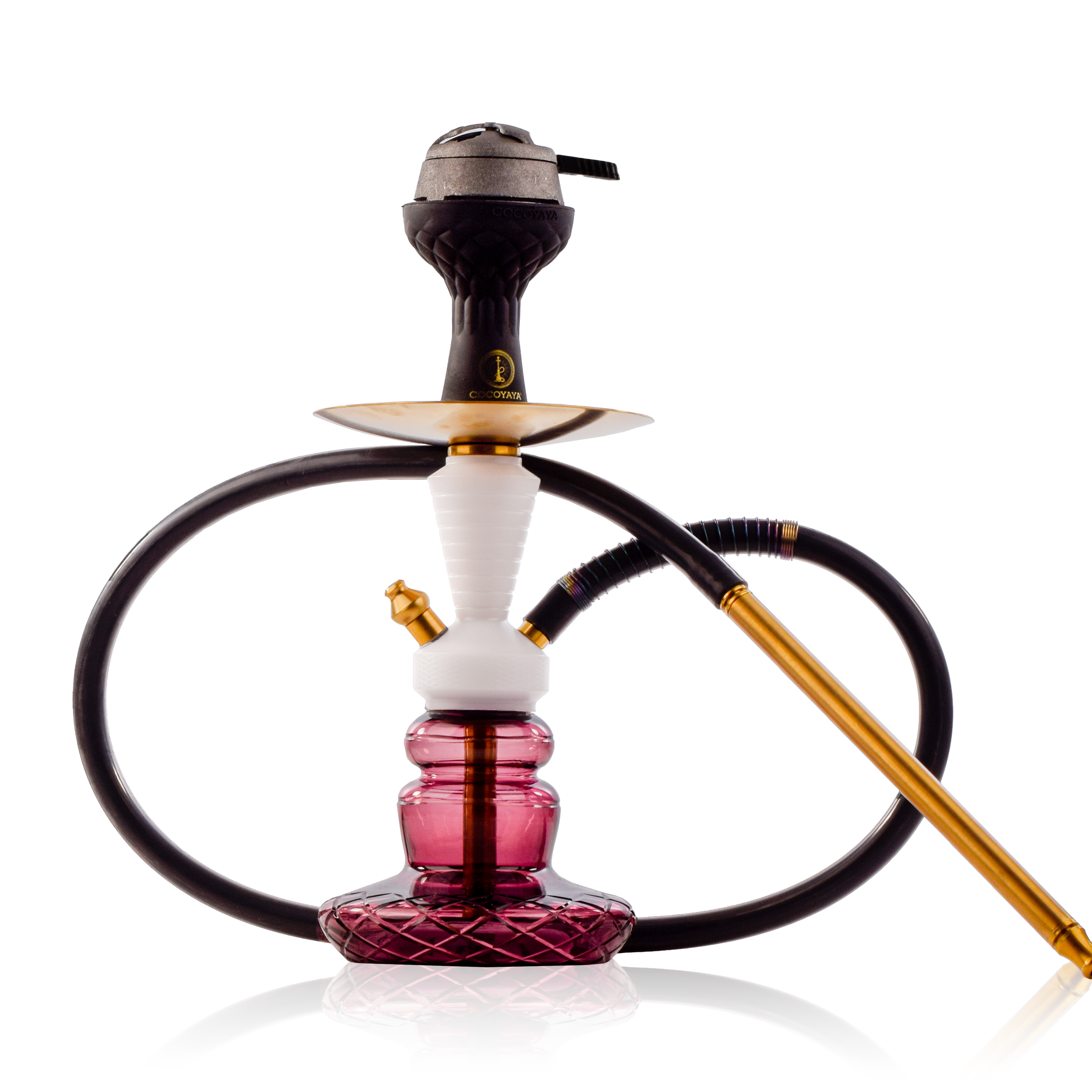 COCOYAYA XL6 Hookah with Black Bag - Gold Stem & Light Purple Base