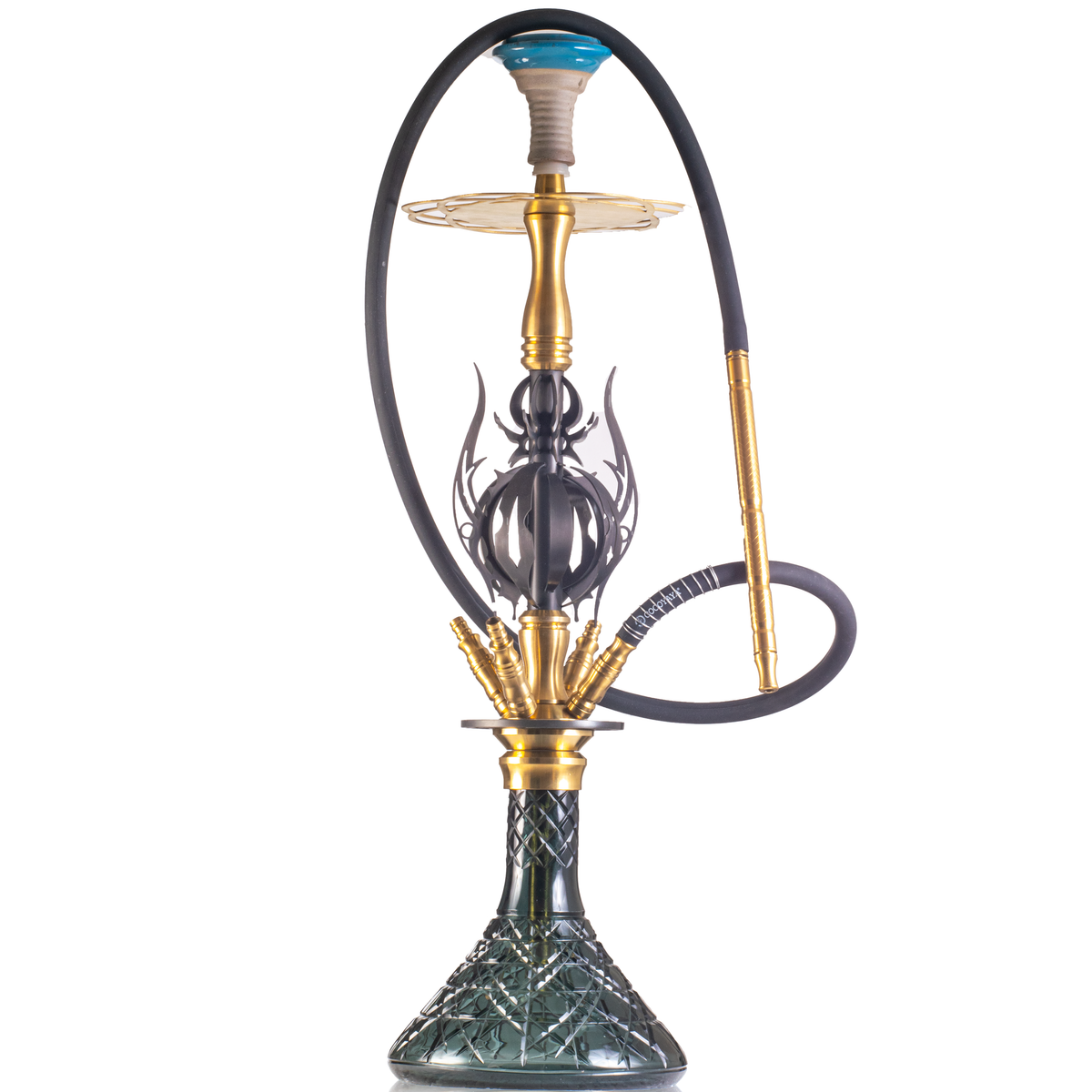 COCOYAYA Caesar 4 Pipe Hookah - Gold Stem & Aqua Base