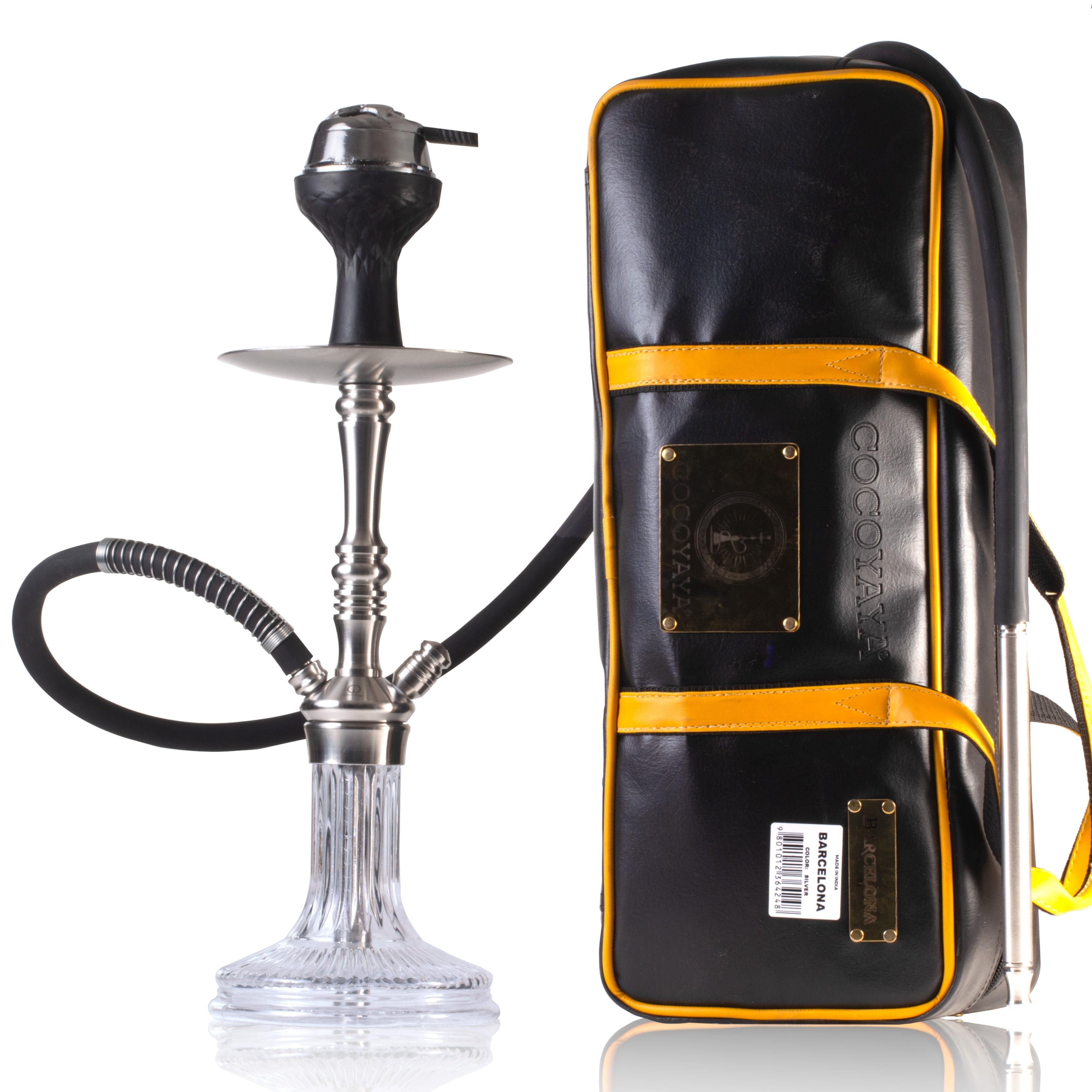 COCOYAYA Barcelona Hookah with Bag - Silver Stem & Transparent Base