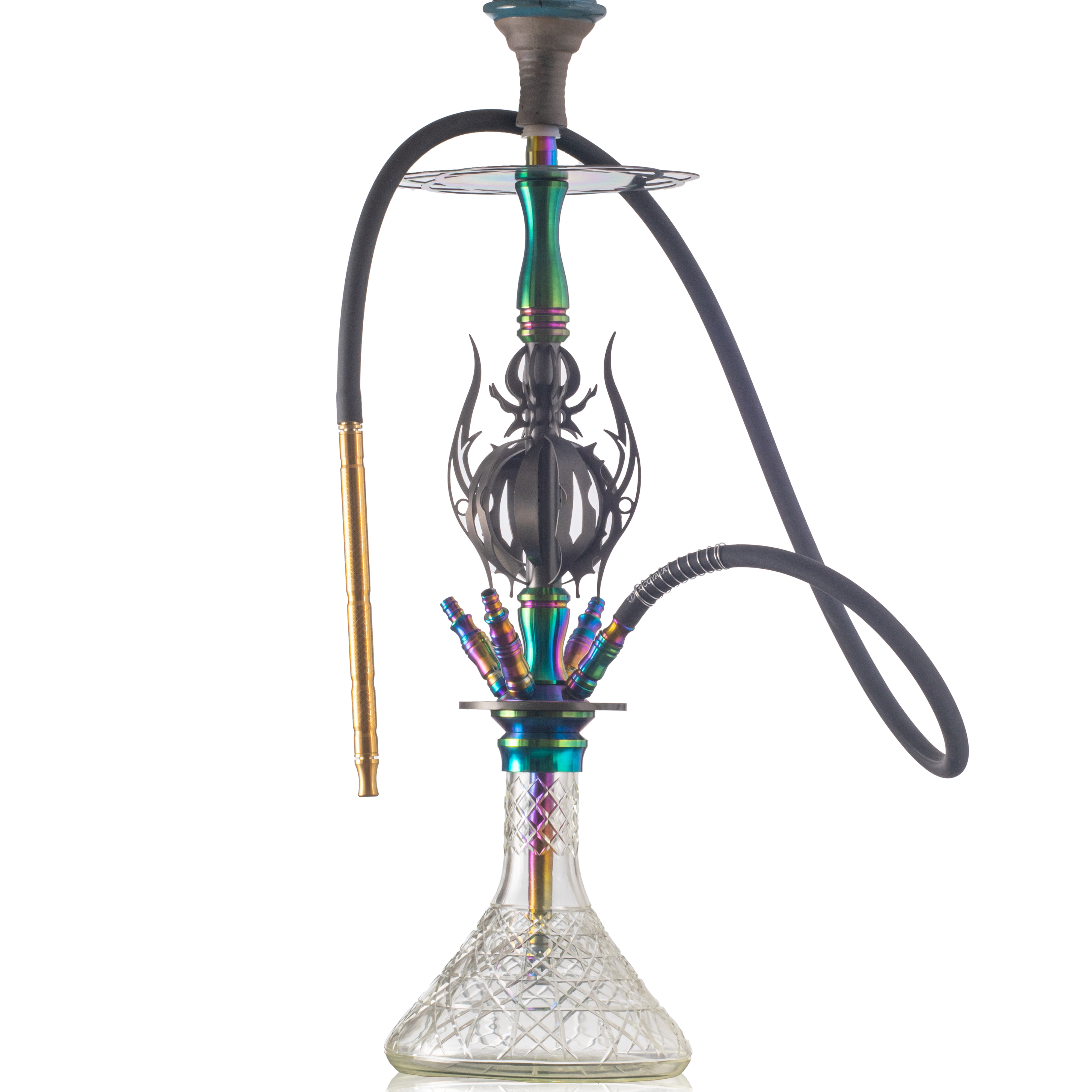 COCOYAYA Caesar 4 Pipe Hookah - Rainbow Stem & Transparent Base
