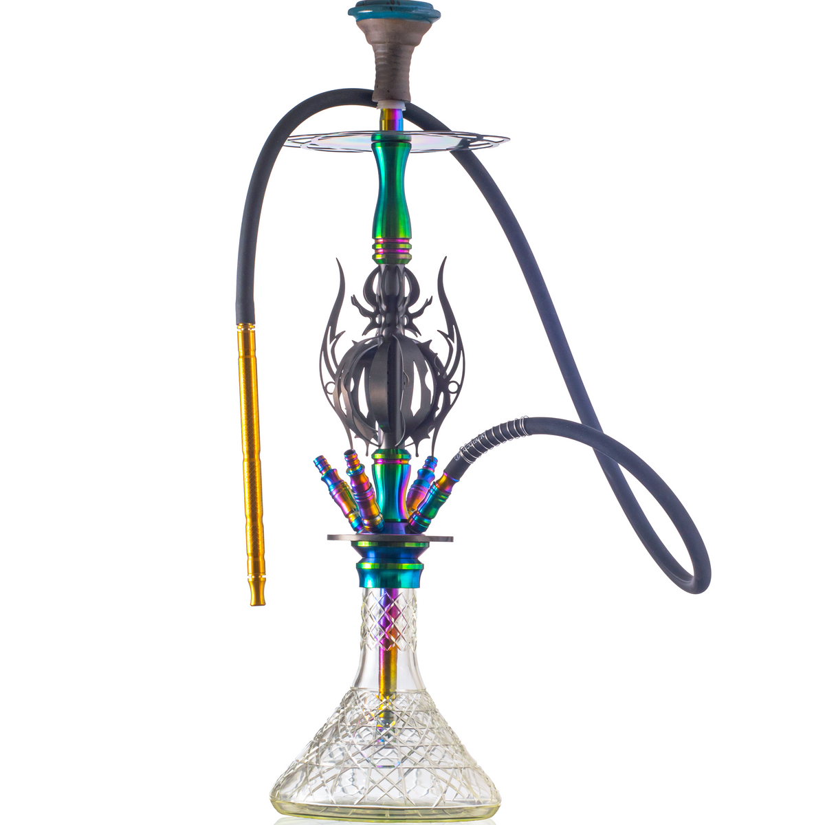 COCOYAYA Caesar 4 Pipe Hookah - Rainbow Stem & Transparent Base