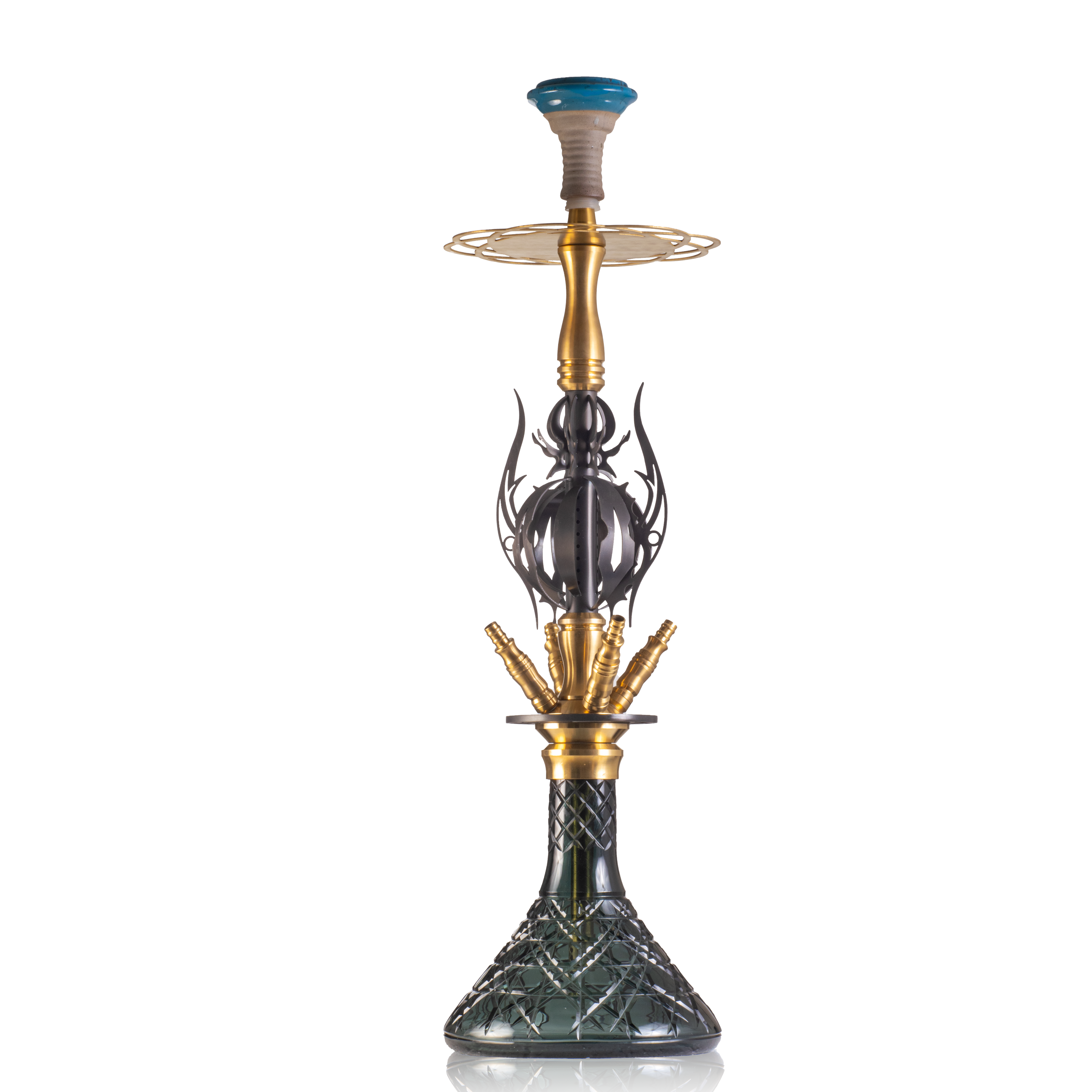 COCOYAYA Caesar 4 Pipe Hookah - Gold Stem & Aqua Base