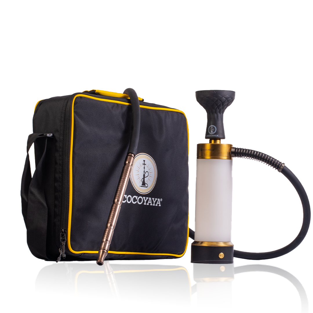 COCOYAYA Car-O-Bar LED Hookah with Bag - Gold Stem (White Base)