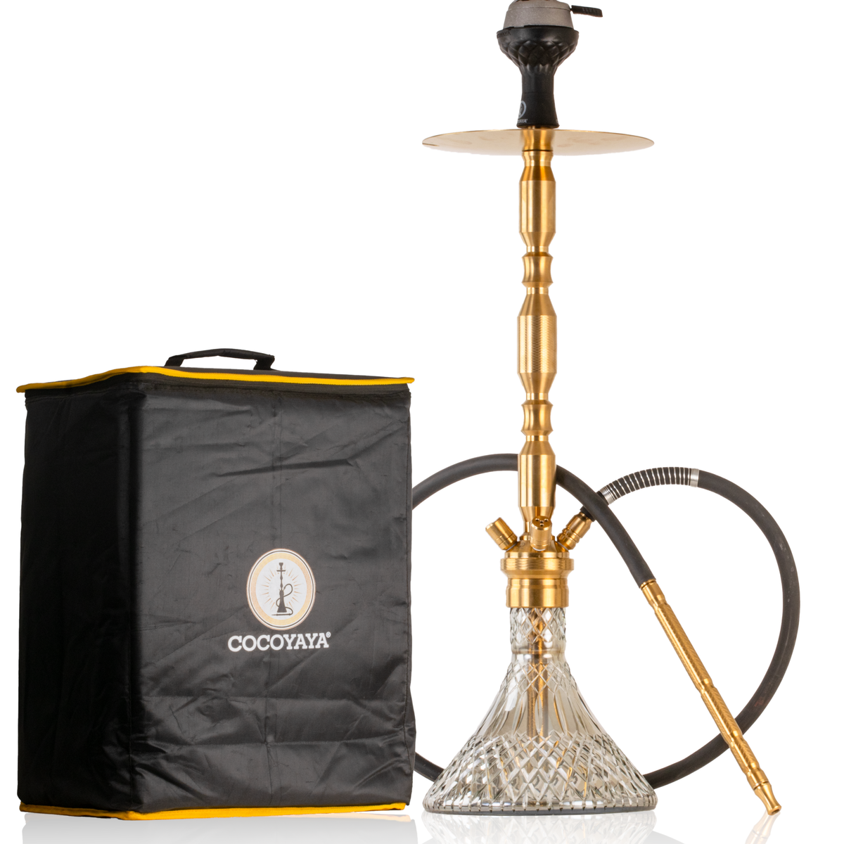 COCOYAYA King Series Brando Hookah with Bag - Golden Stem & Cut Glass Base