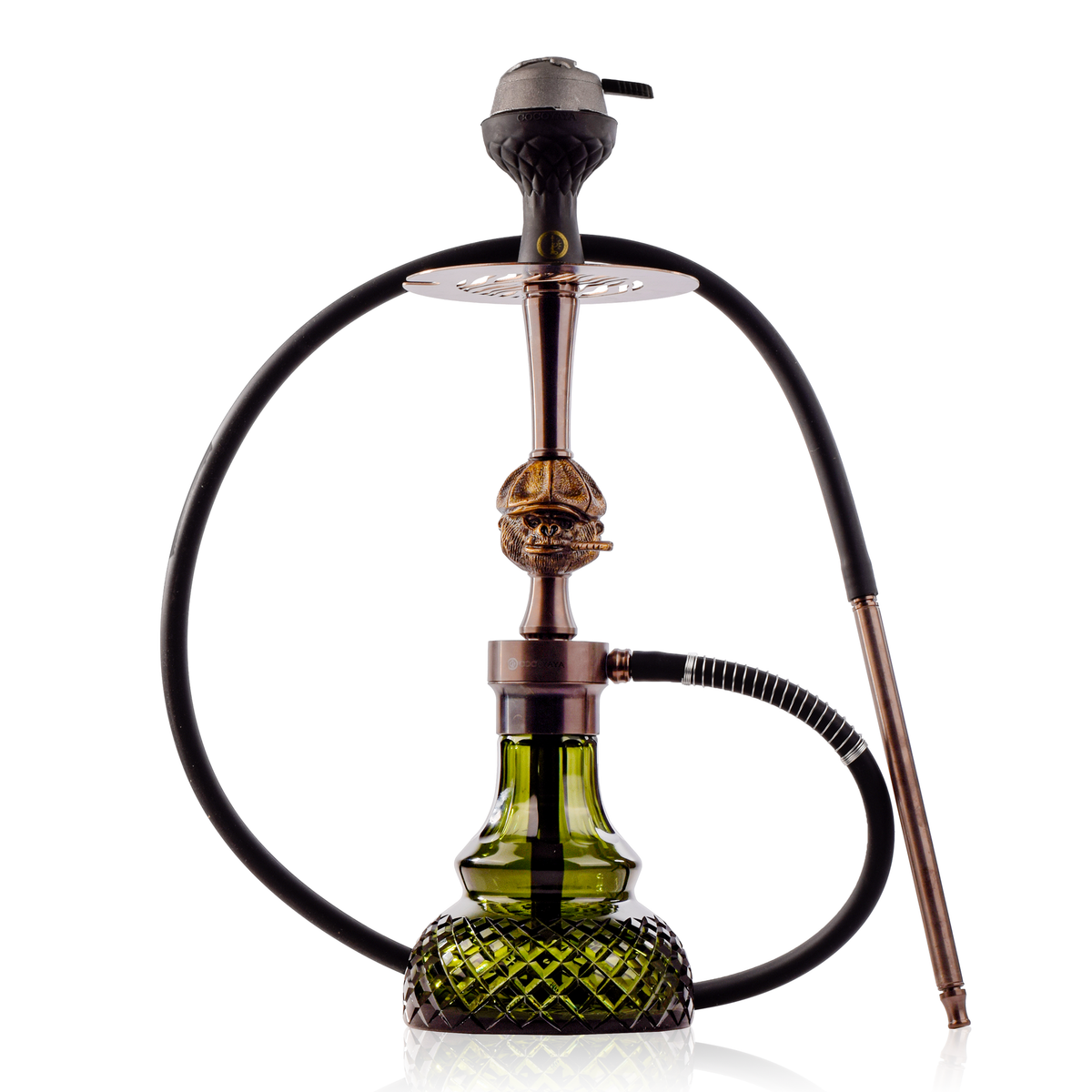 COCOYAYA Congo Baku Hookah with Brown Bag - Bronze Stem & Emerald Green Base