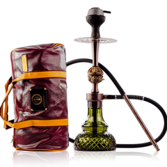 COCOYAYA Congo Baku Hookah with Brown Bag - Bronze Stem & Emerald Green Base