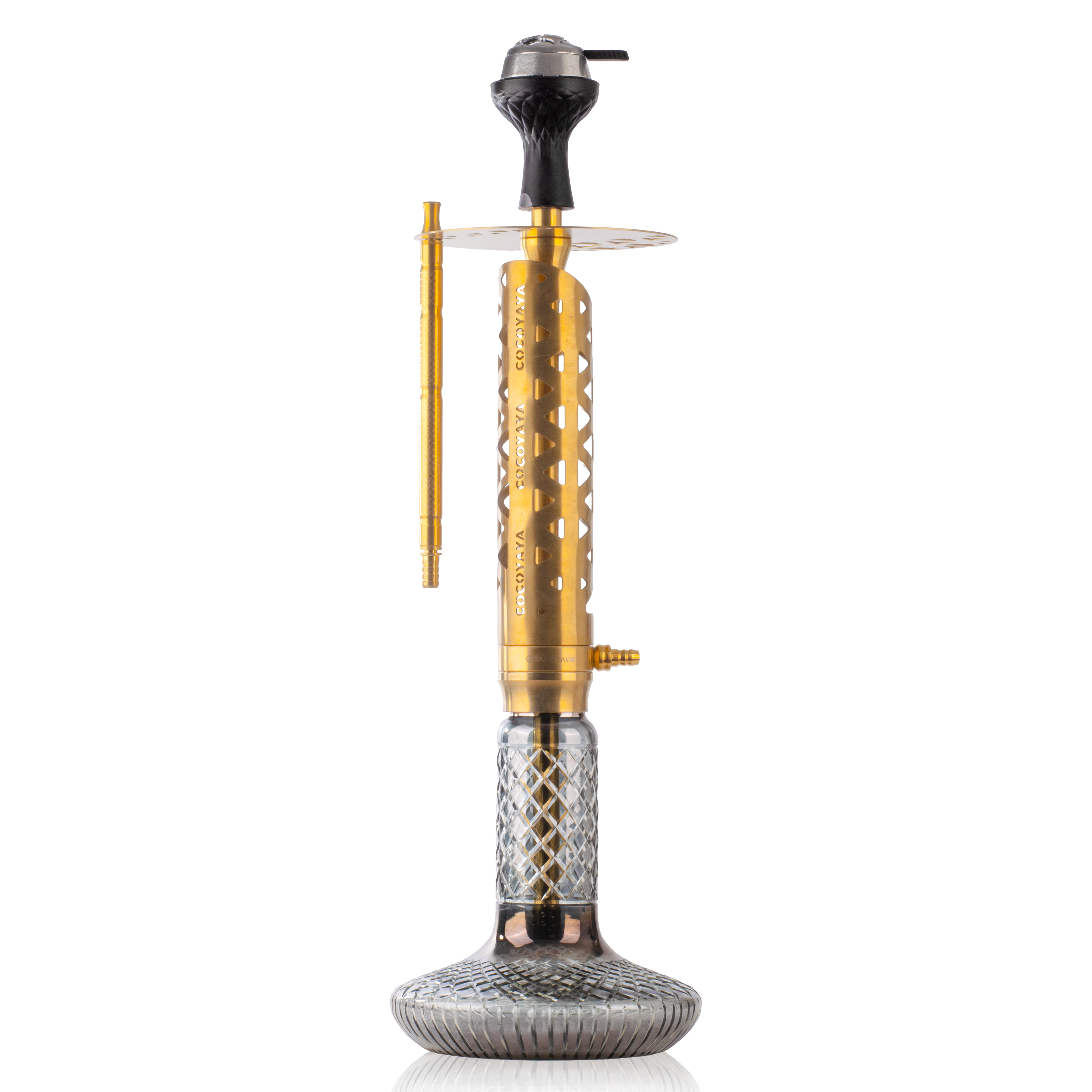 COCOYAYA Crucio Hookah (Ferro Series) with Bag - Gold Stem & CGB Grey Base