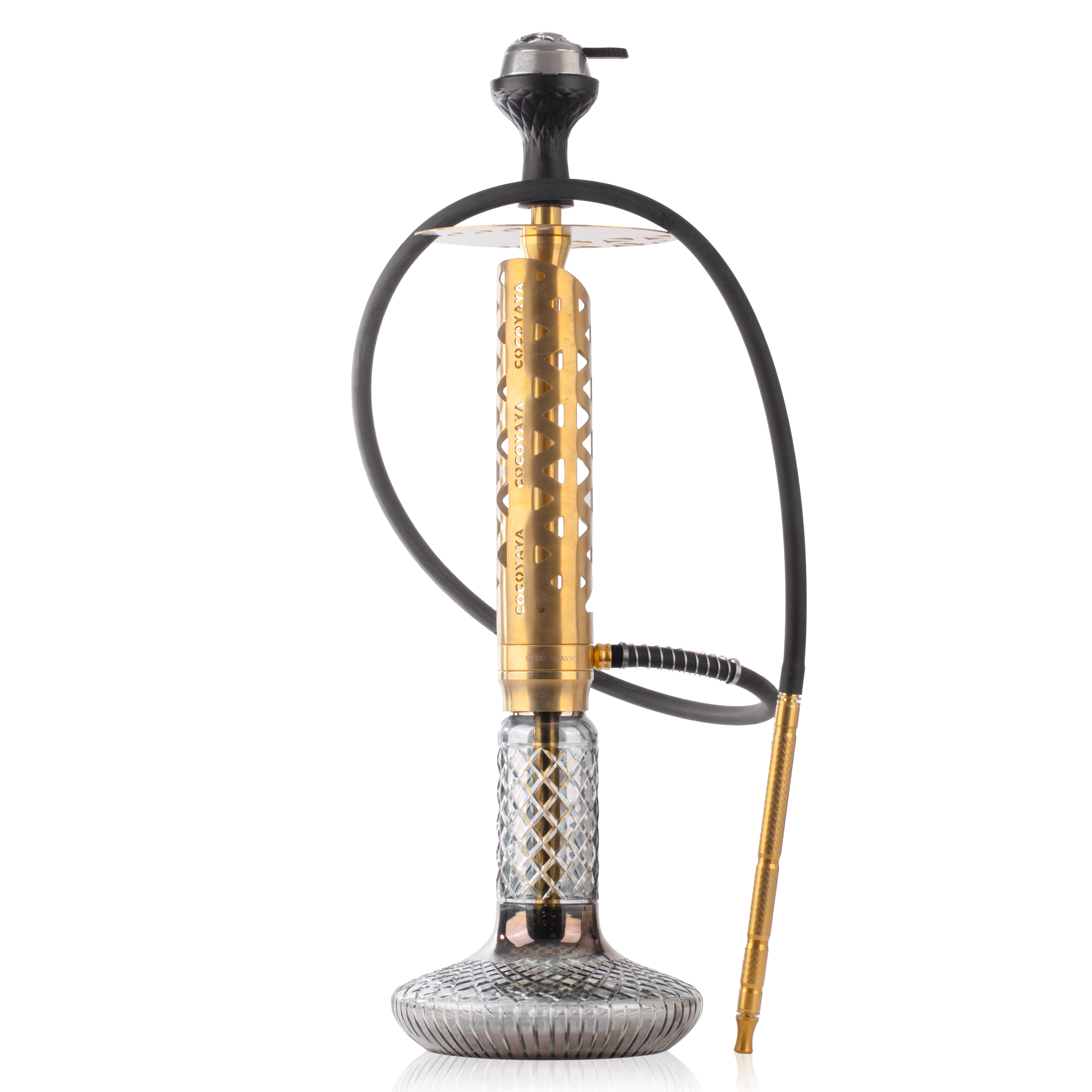 COCOYAYA Crucio Hookah (Ferro Series) with Bag - Gold Stem & CGB Grey Base