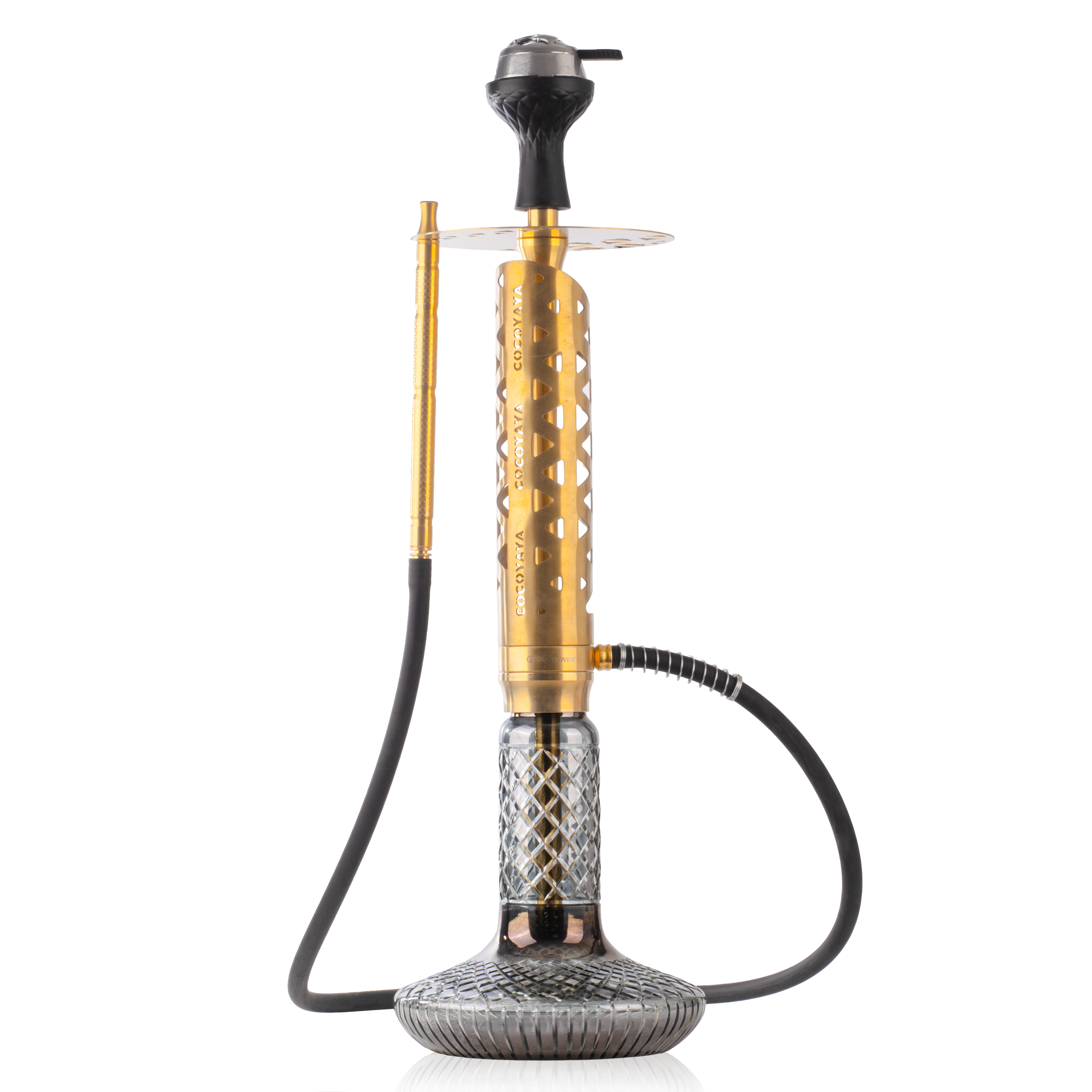 COCOYAYA Crucio Hookah (Ferro Series) with Bag - Gold Stem & CGB Grey Base