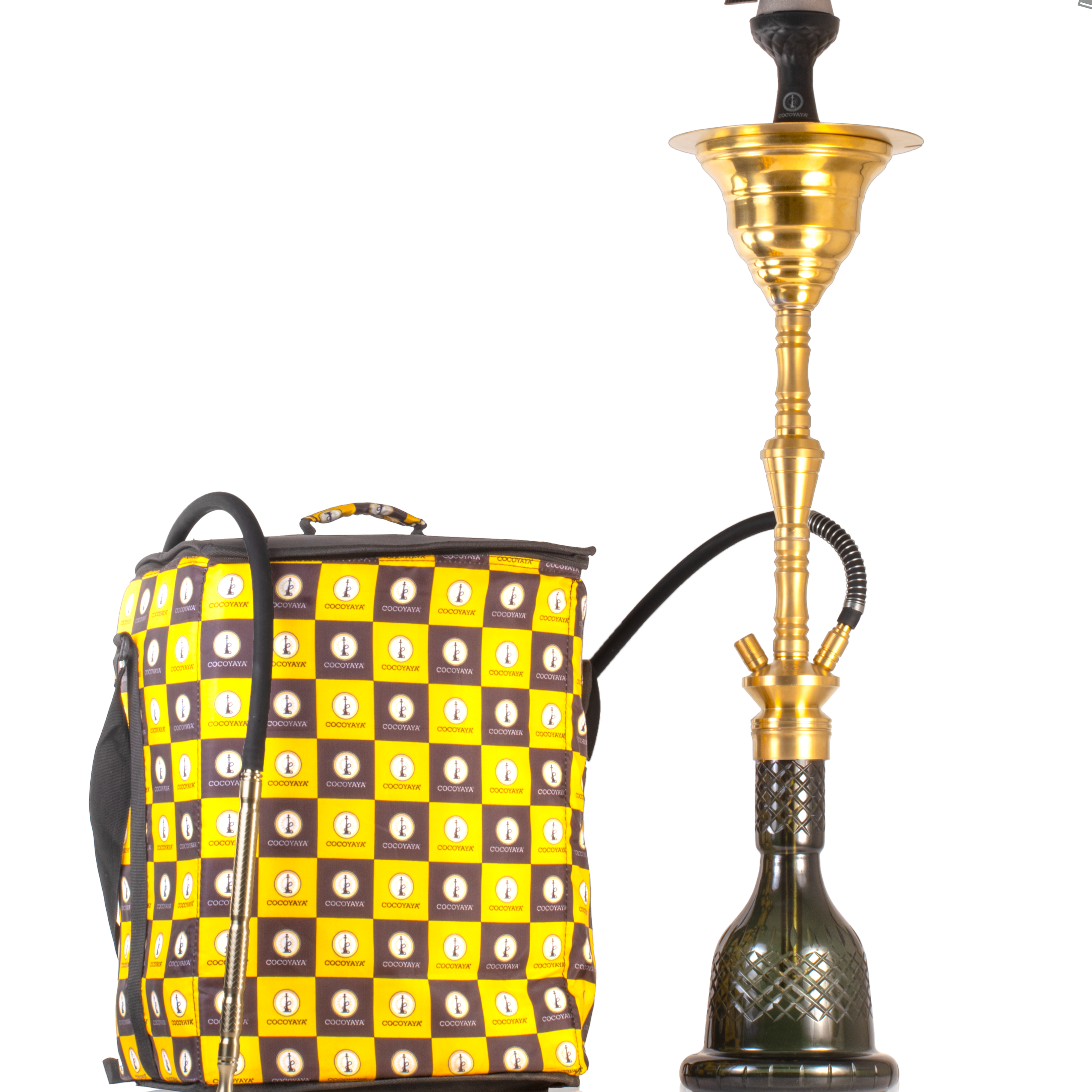 COCOYAYA Gamaliya Arabia Grande Hookah with Bag - Gold Stem & Green Base