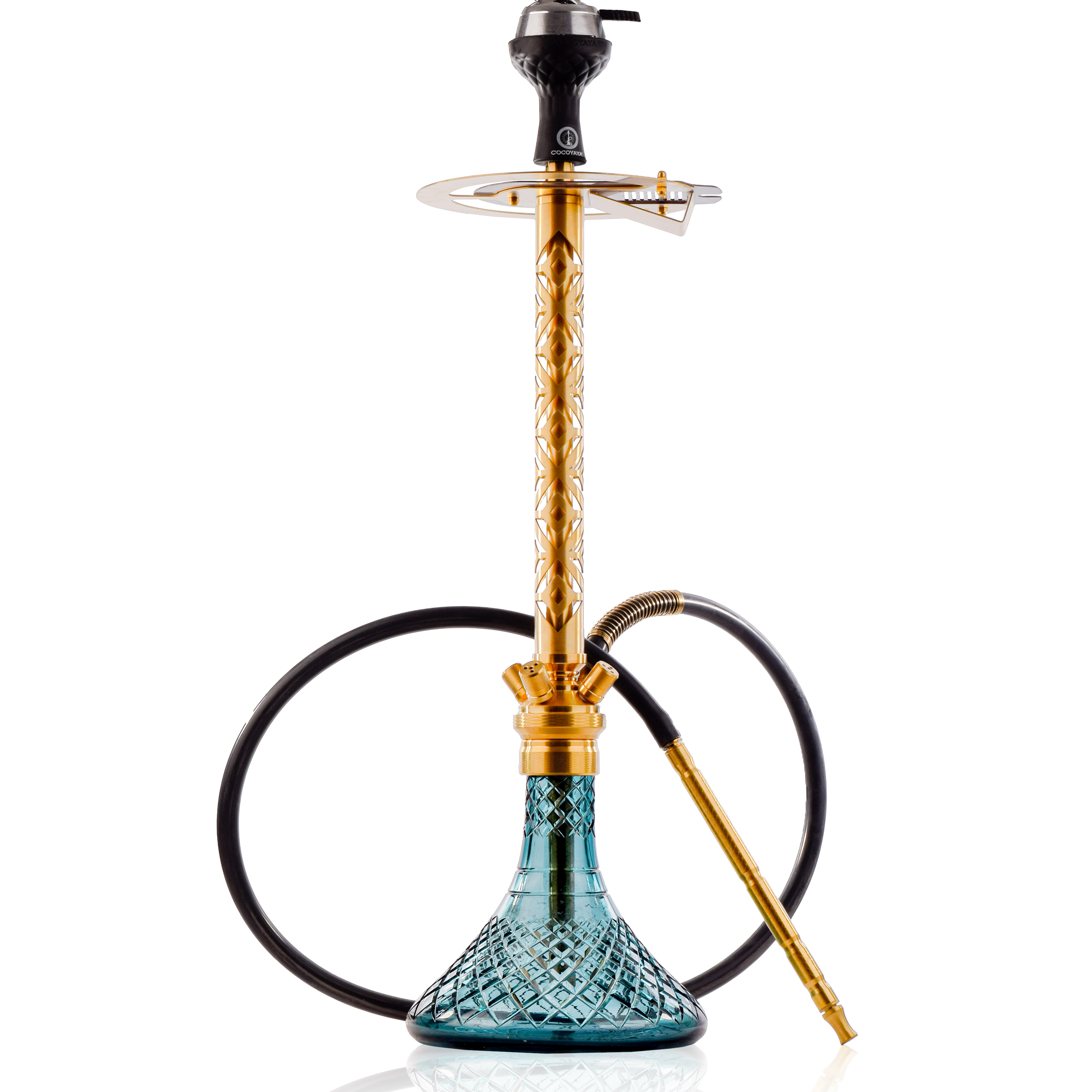 COCOYAYA King Series 2.0 Gem Hookah with Black Bag - Gold Stem & Aqua Base