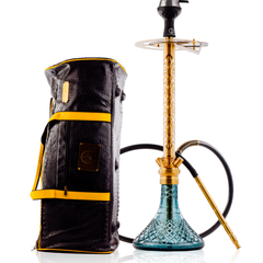COCOYAYA King Series 2.0 Gem Hookah with Black Bag - Gold Stem & Aqua Base