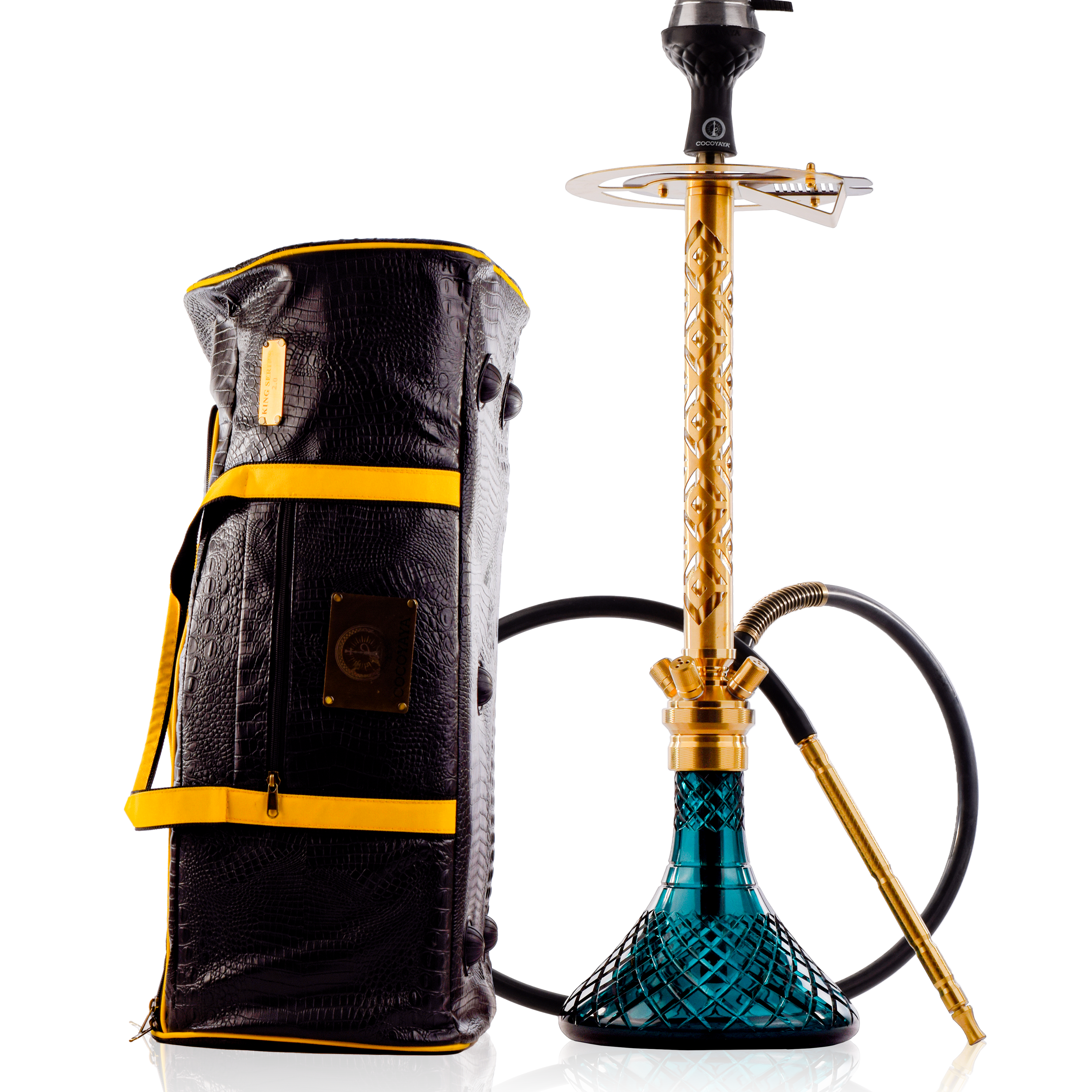 COCOYAYA King Series 2.0 Gem Hookah with Black Bag - Gold Stem & Ocean Green Base