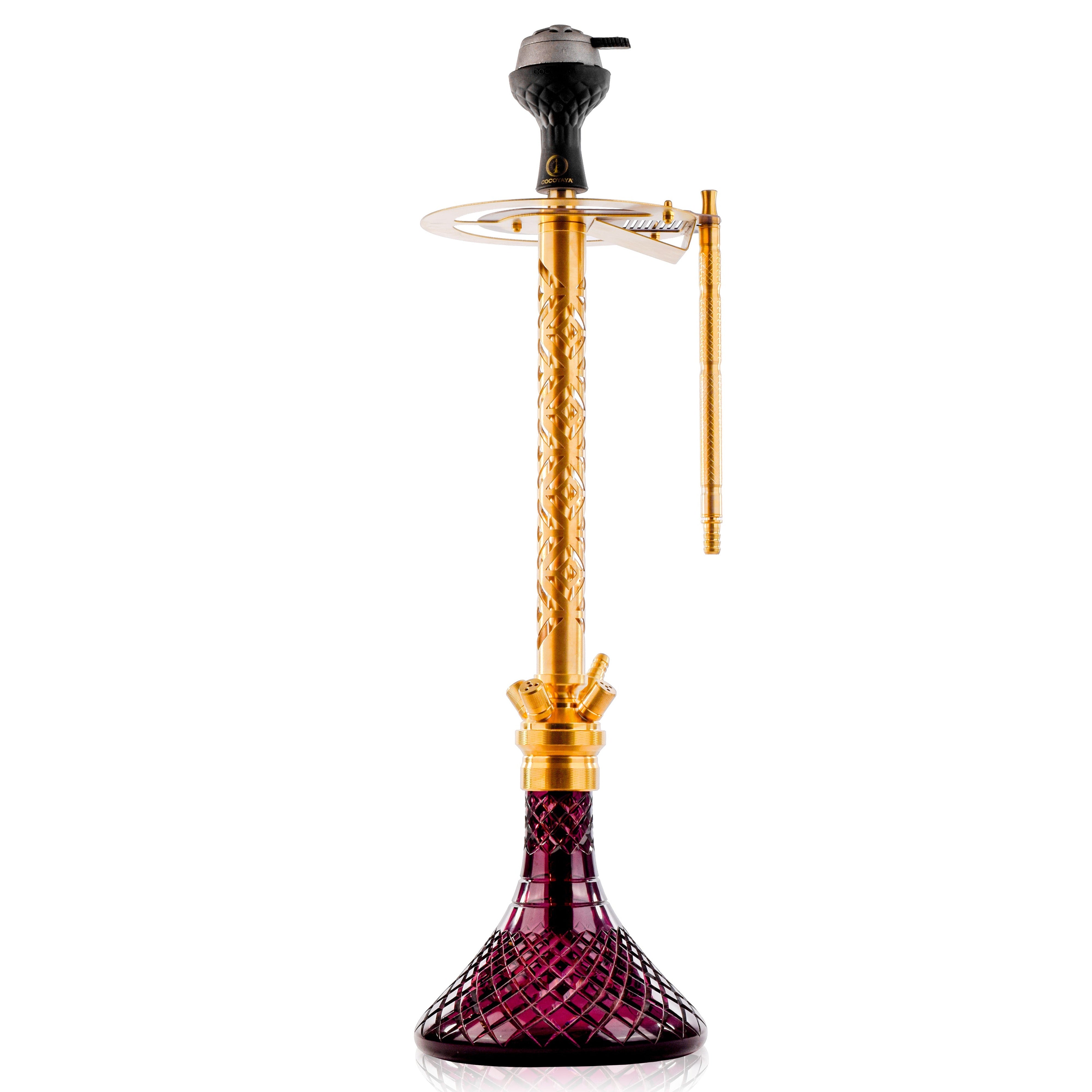 COCOYAYA King Series 2.0 Gem Hookah with Black Bag - Gold Stem & Purple Base