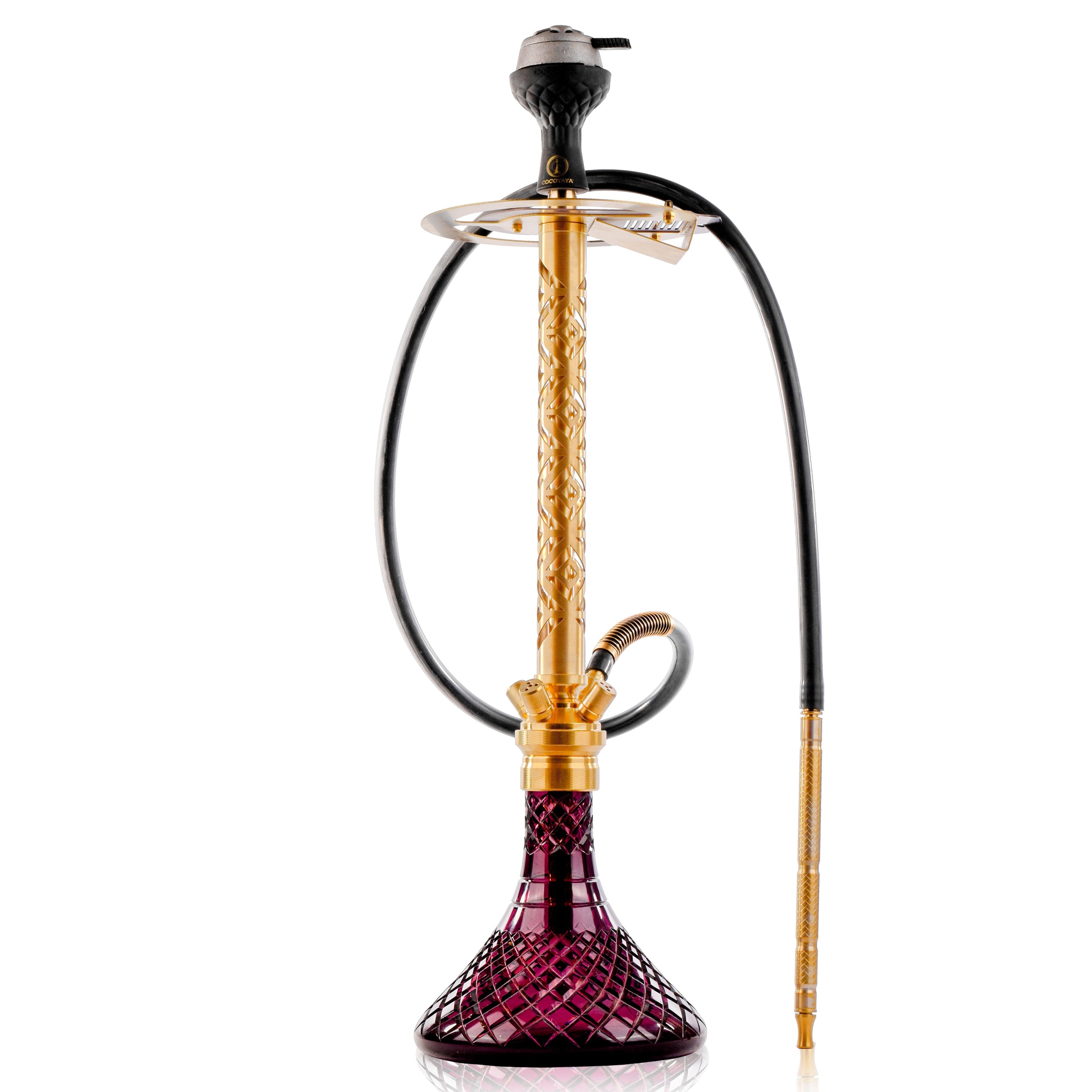 COCOYAYA King Series 2.0 Gem Hookah with Black Bag - Gold Stem & Purple Base