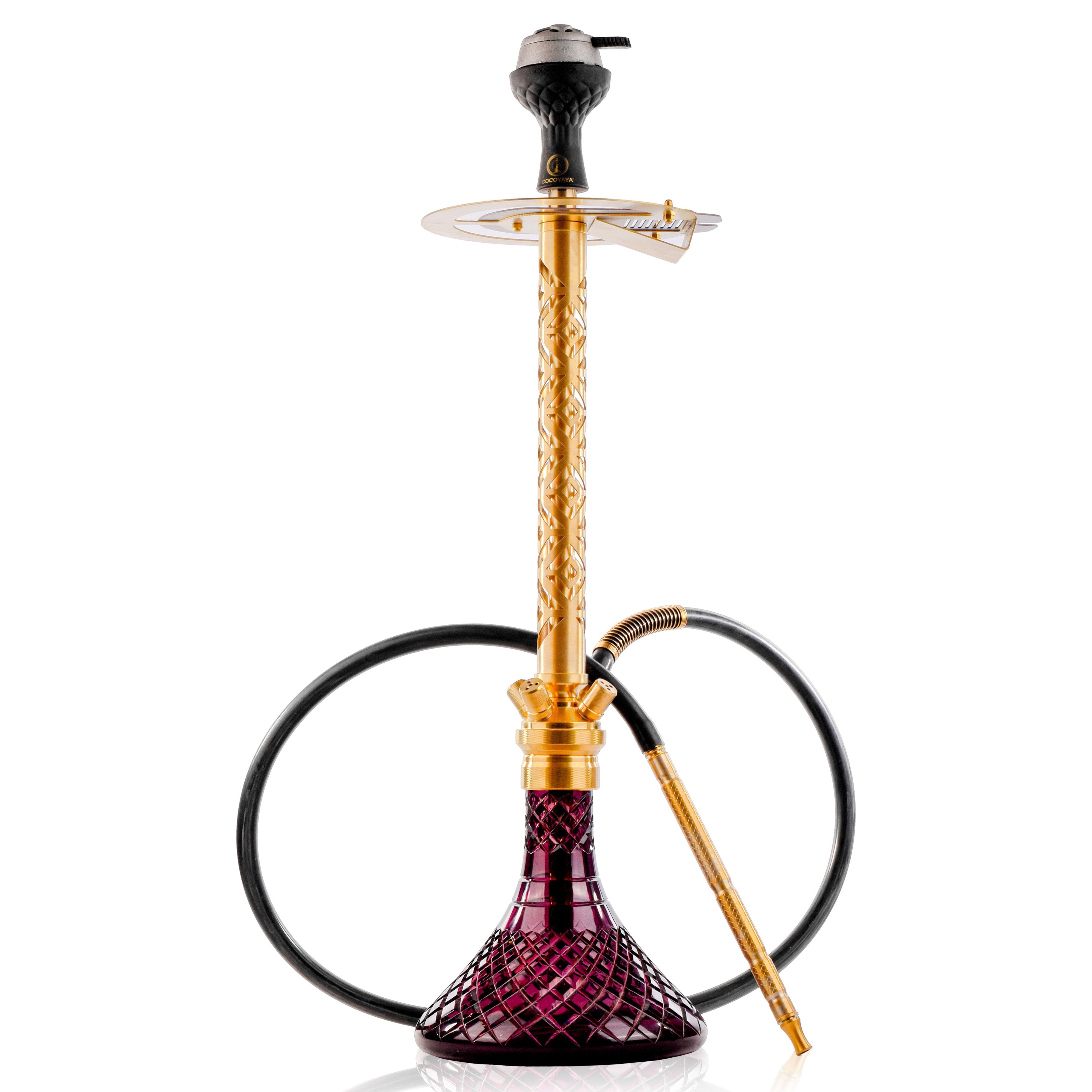 COCOYAYA King Series 2.0 Gem Hookah with Black Bag - Gold Stem & Purple Base