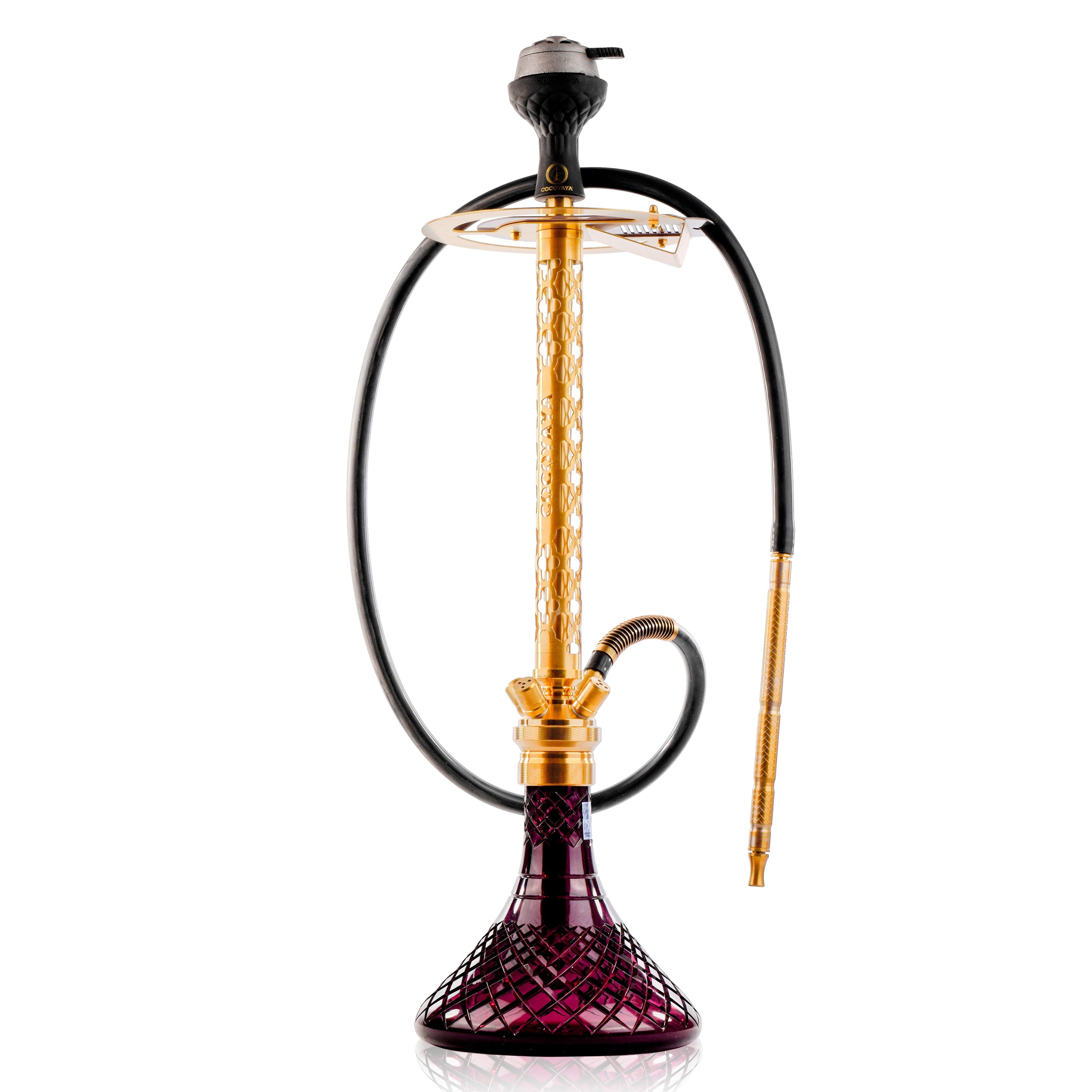 COCOYAYA King Series 2.0 Plus 2.0 Hookah with Black Bag - Gold Stem & Purple Base