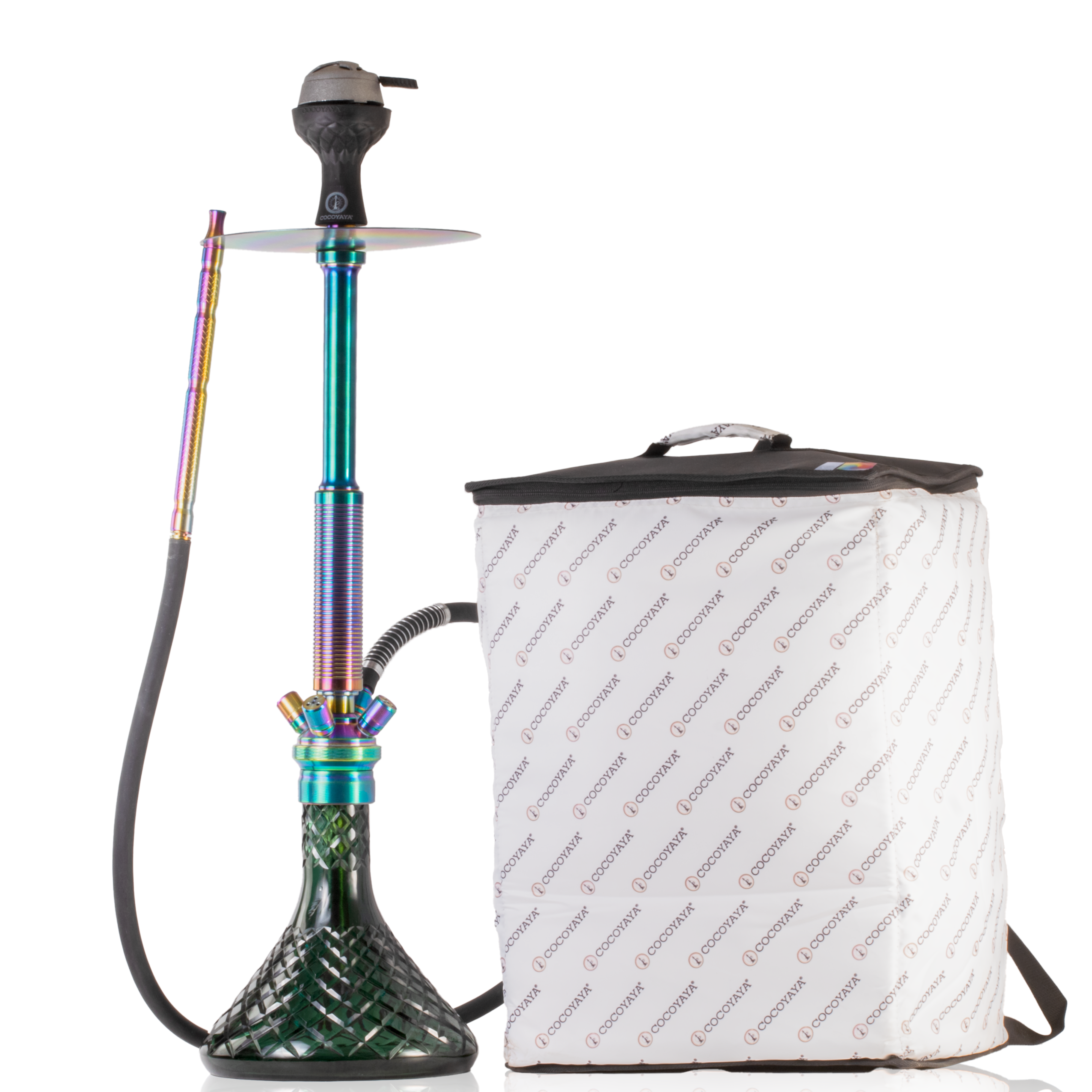 COCOYAYA King Series Spiral Hookah with Bag - Rainbow Stem & Green CGB Base