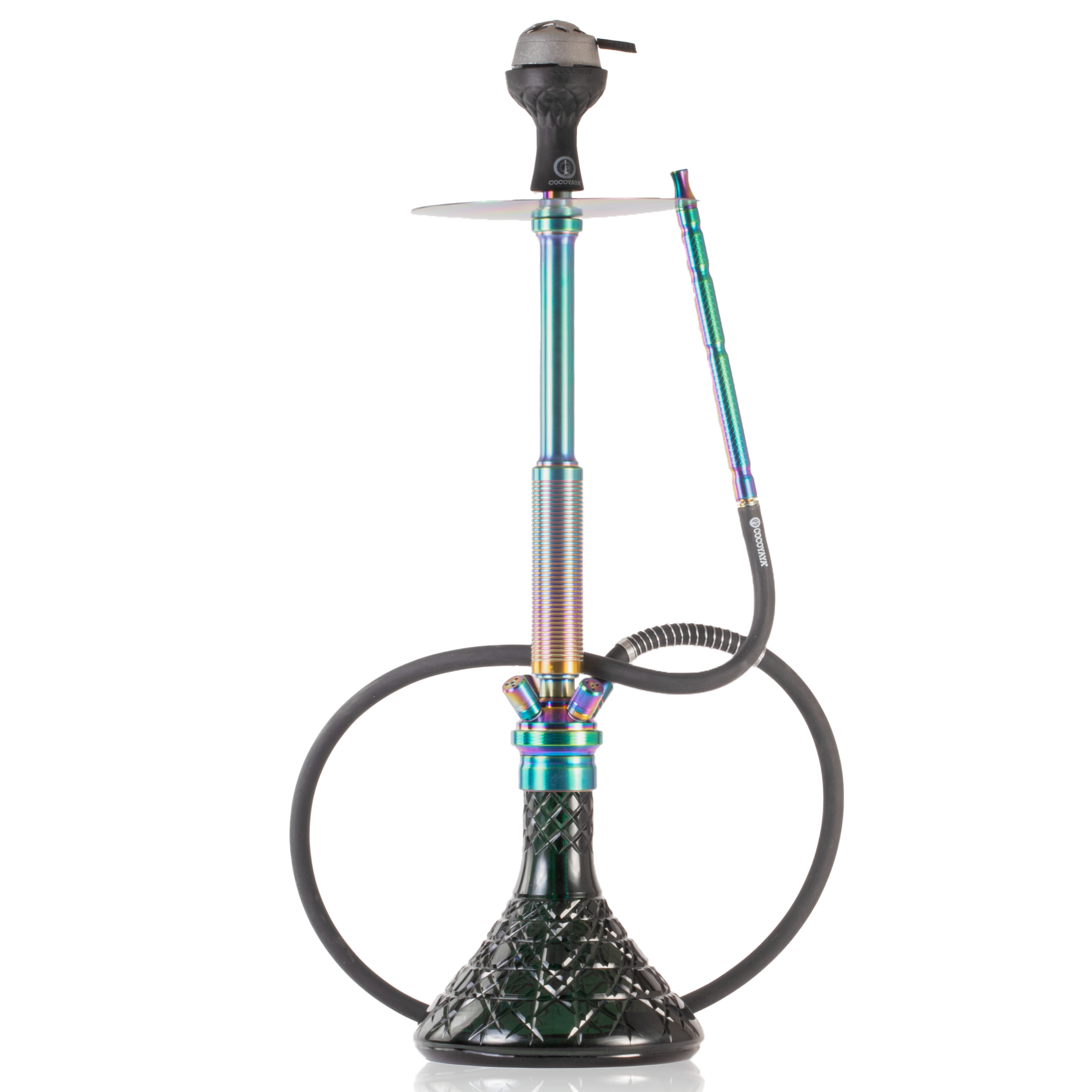 COCOYAYA King Series Spiral Hookah with Bag - Rainbow Stem & Green Base