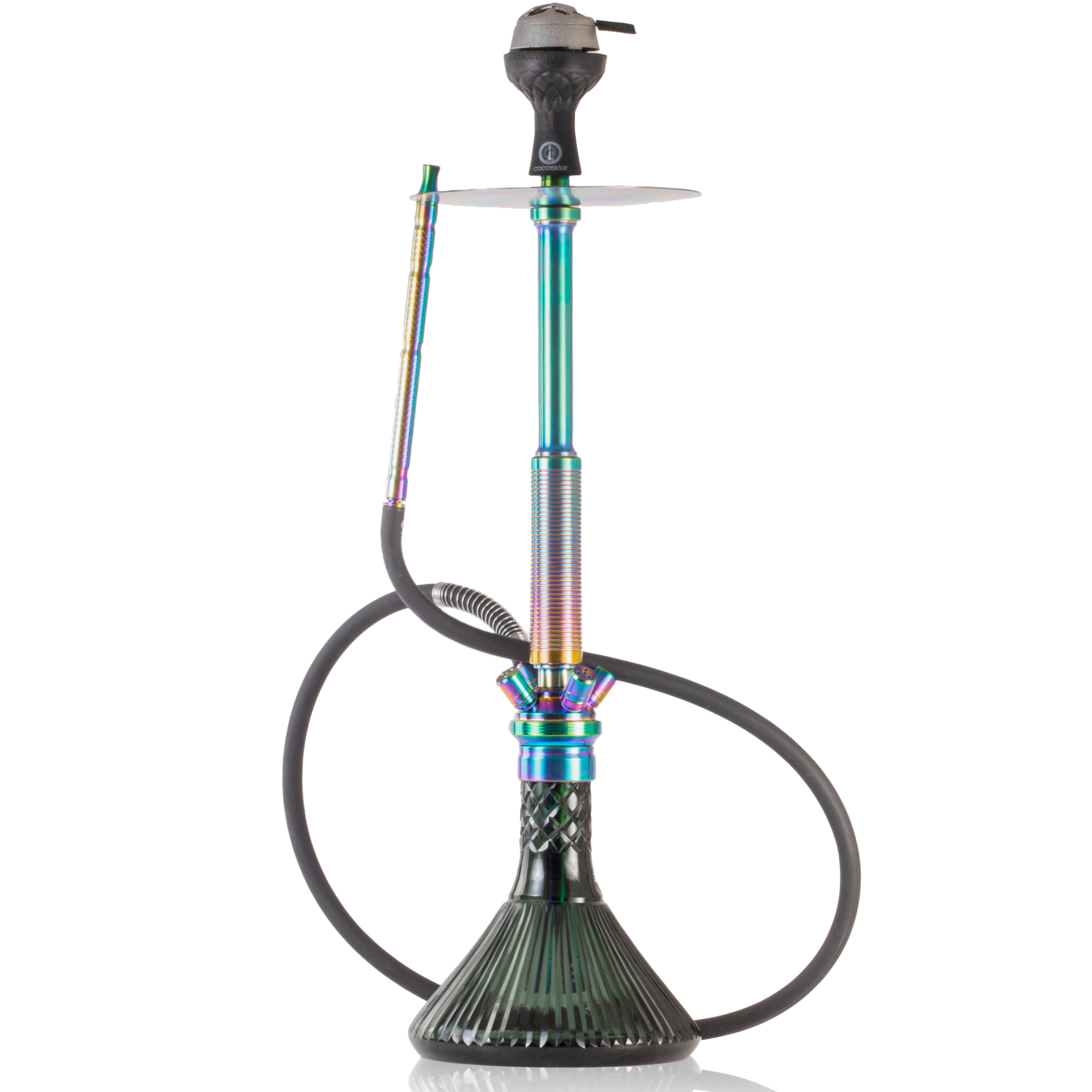 COCOYAYA King Series Spiral Hookah with Bag - Rainbow Stem & Green Line Base