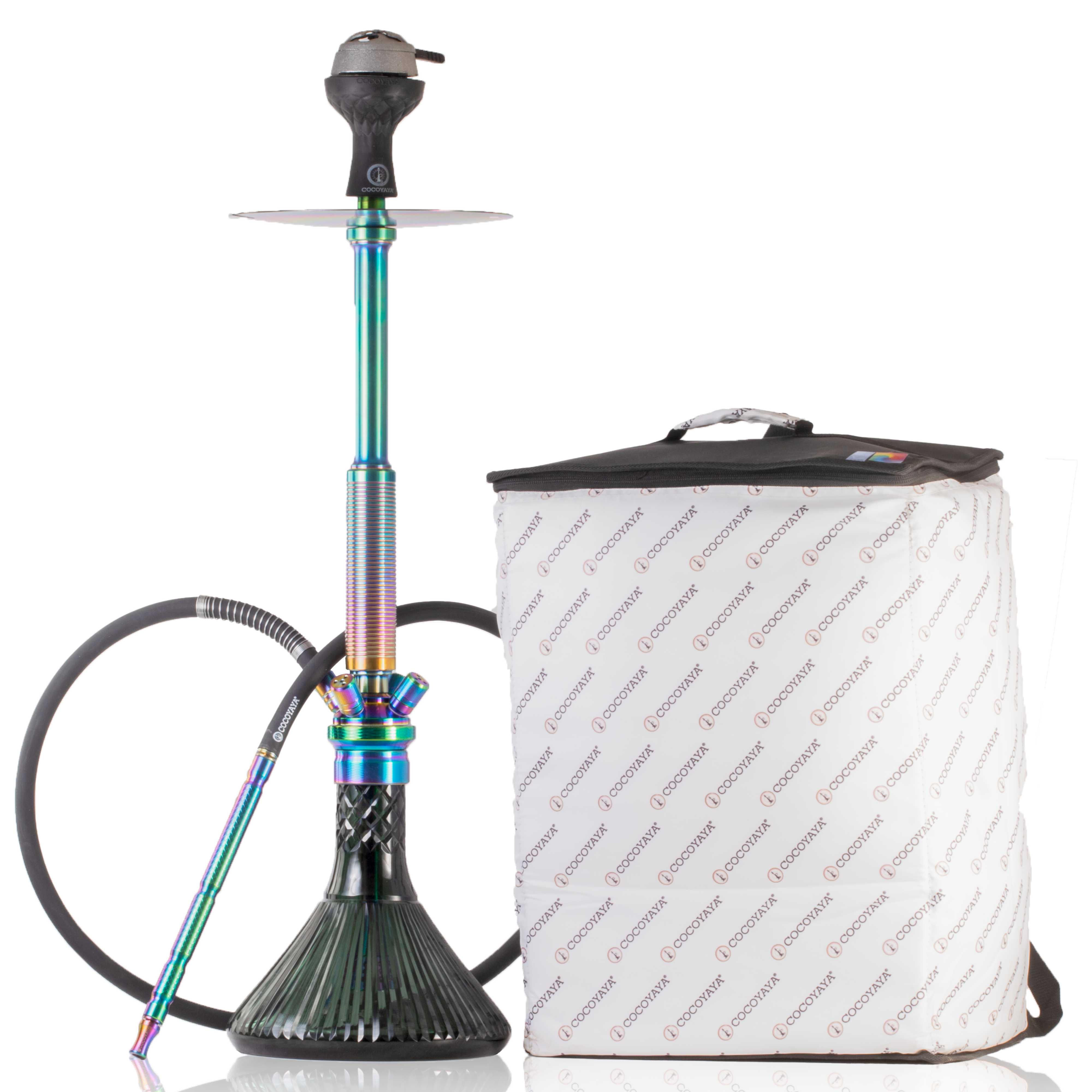 COCOYAYA King Series Spiral Hookah with Bag - Rainbow Stem & Green Line Base