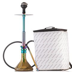 COCOYAYA King Series Spiral Hookah with Bag - Rainbow Stem & Grey Line Base