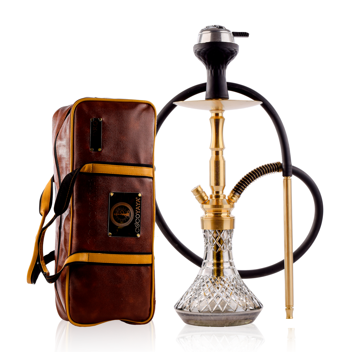 COCOYAYA Pedro Hookah with Bag - Golden Stem & Cut Glass Base