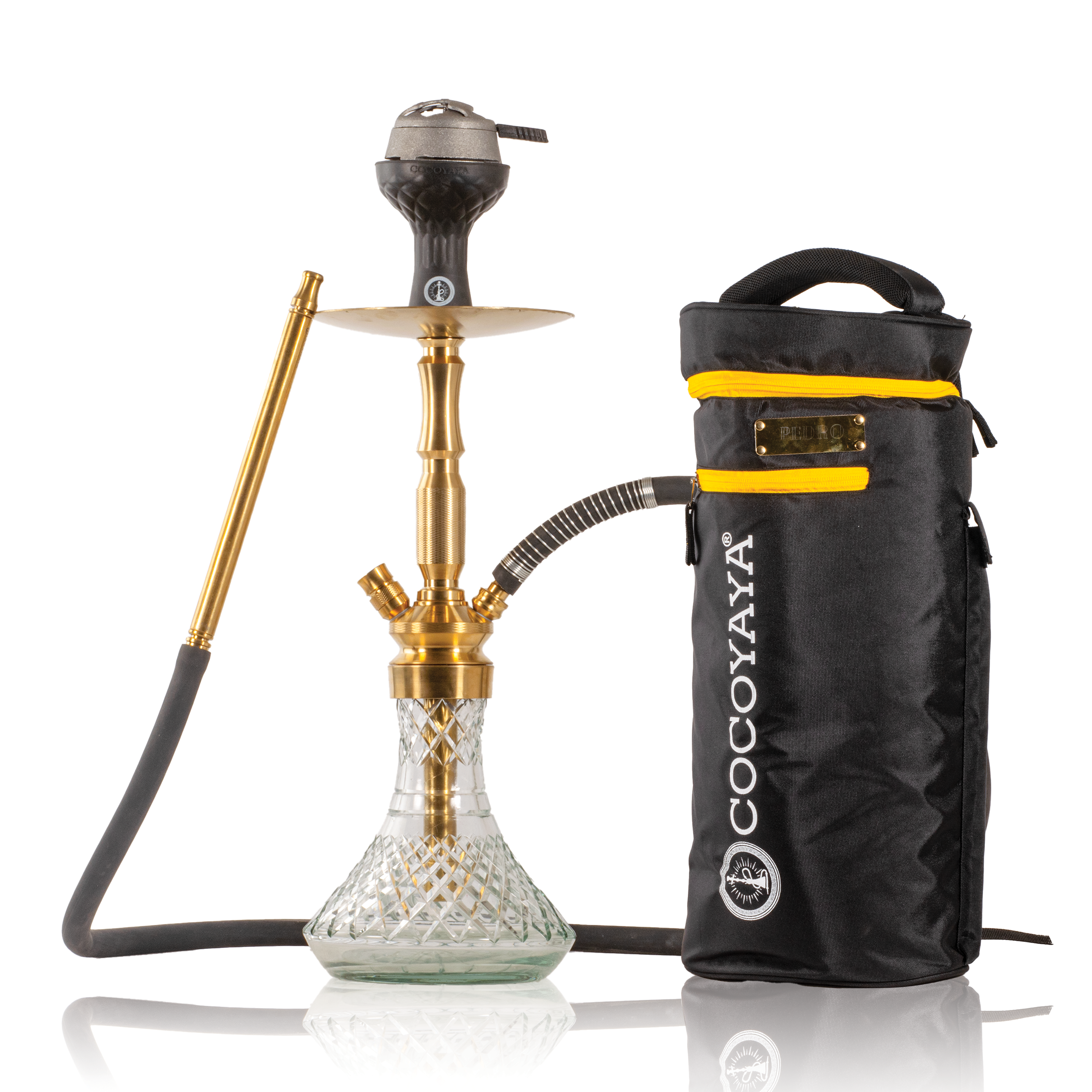 COCOYAYA Pedro Hookah with Bag - Golden Stem & CGB Transparent Base