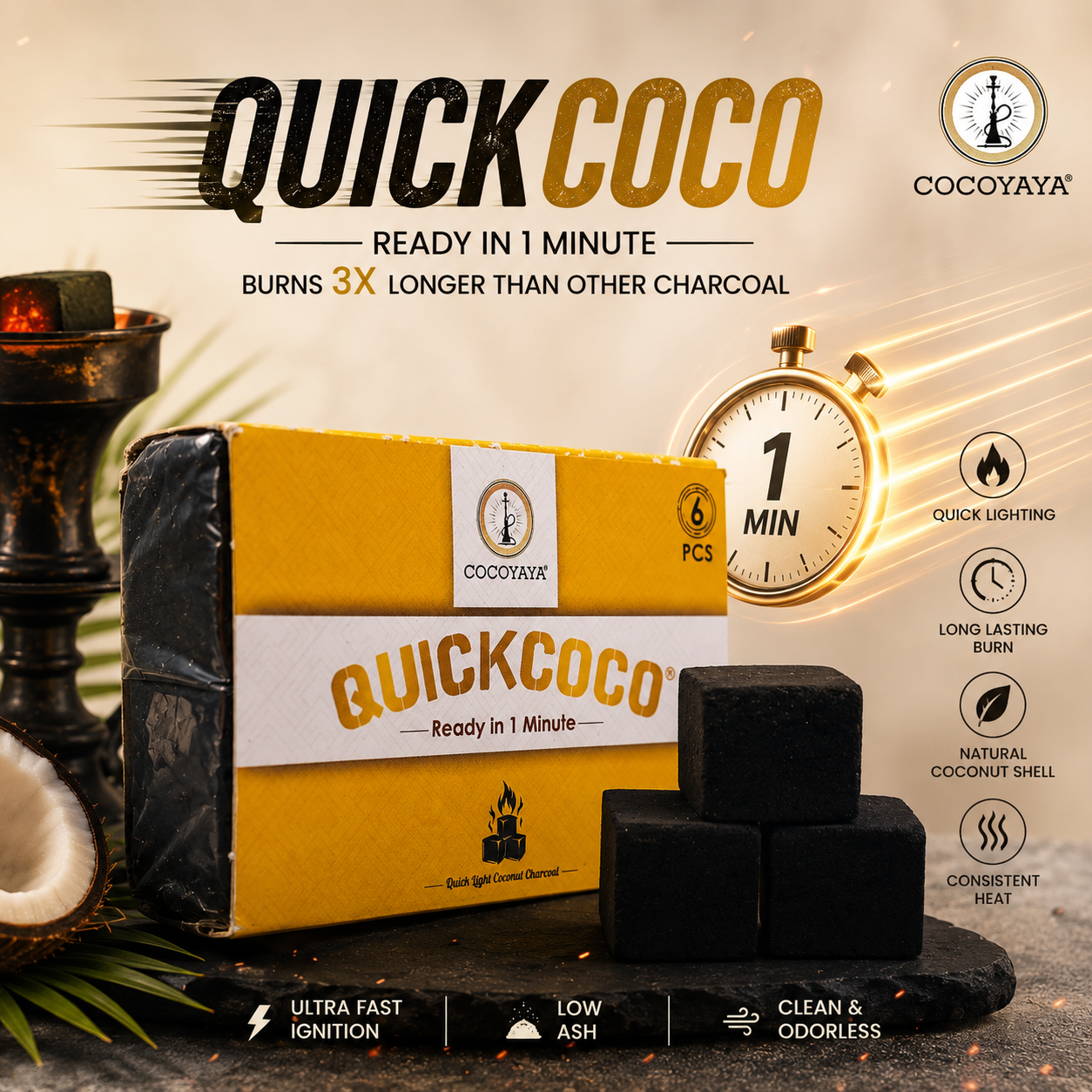 Cocoyaya QuickCoco Instant Light Charcoal