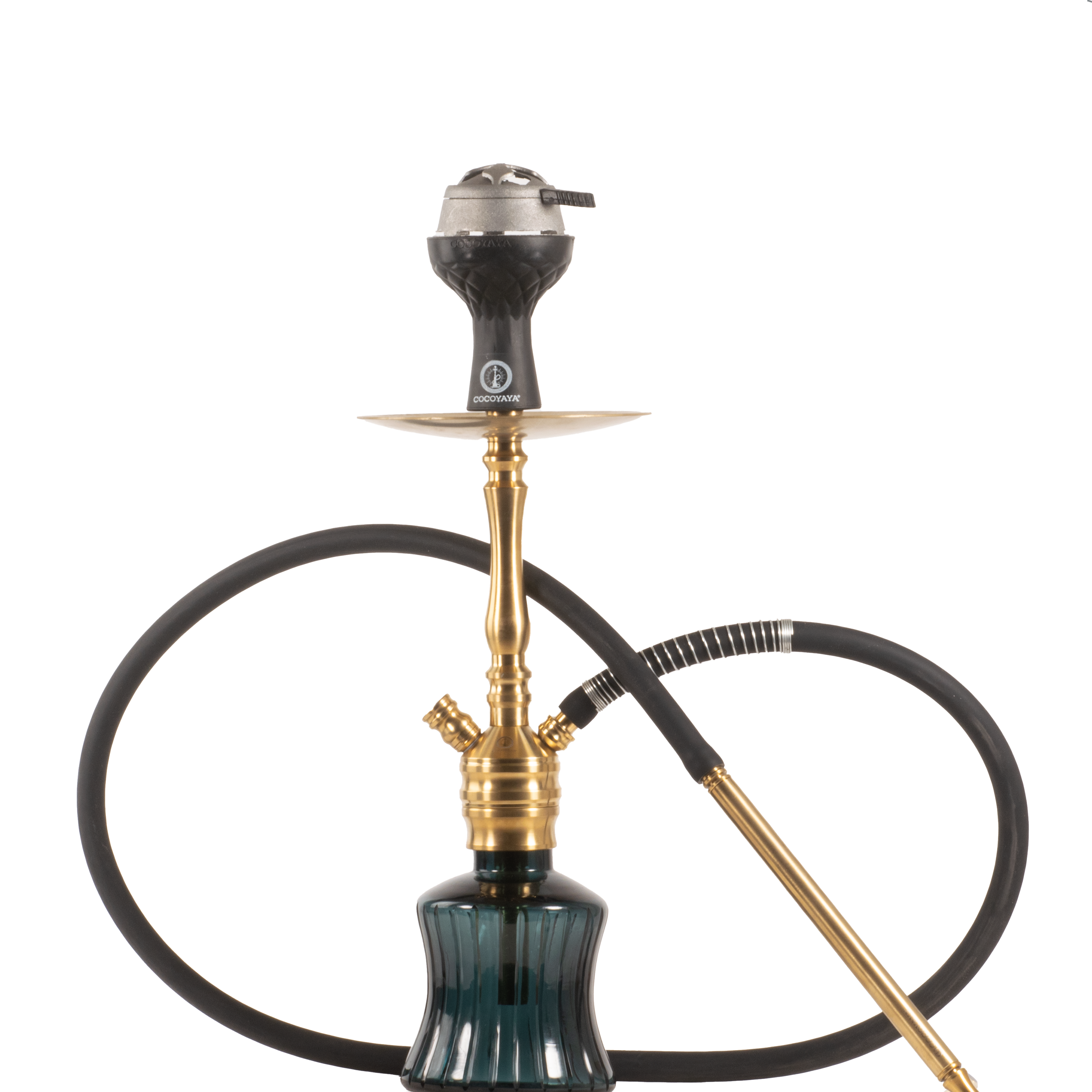 COCOYAYA VIP Robby Hookah with Bag - Gold Stem & Emerald Green Base