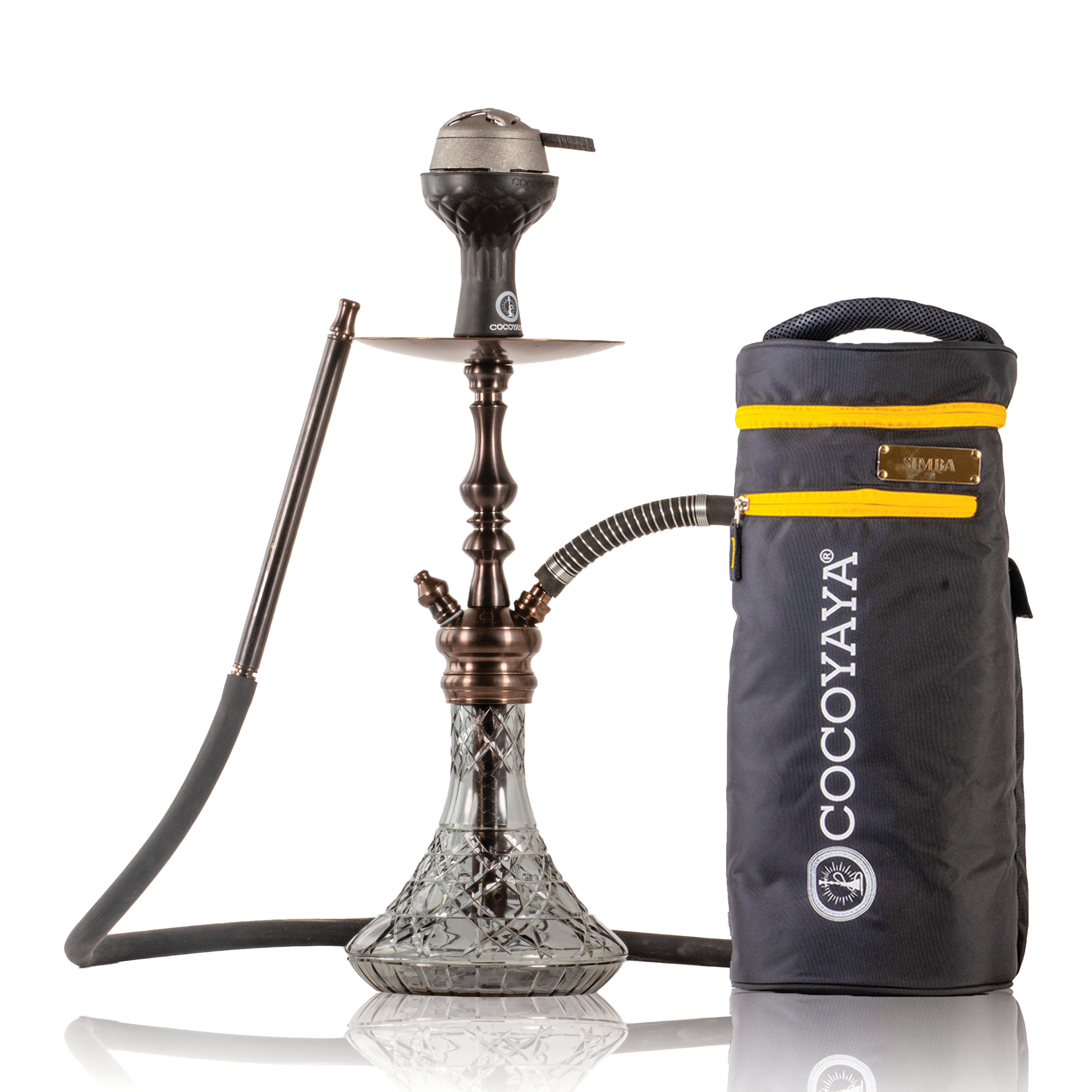 COCOYAYA Simba Hookah with Bag - Bronze Stem & Stryker Transparent Black Base