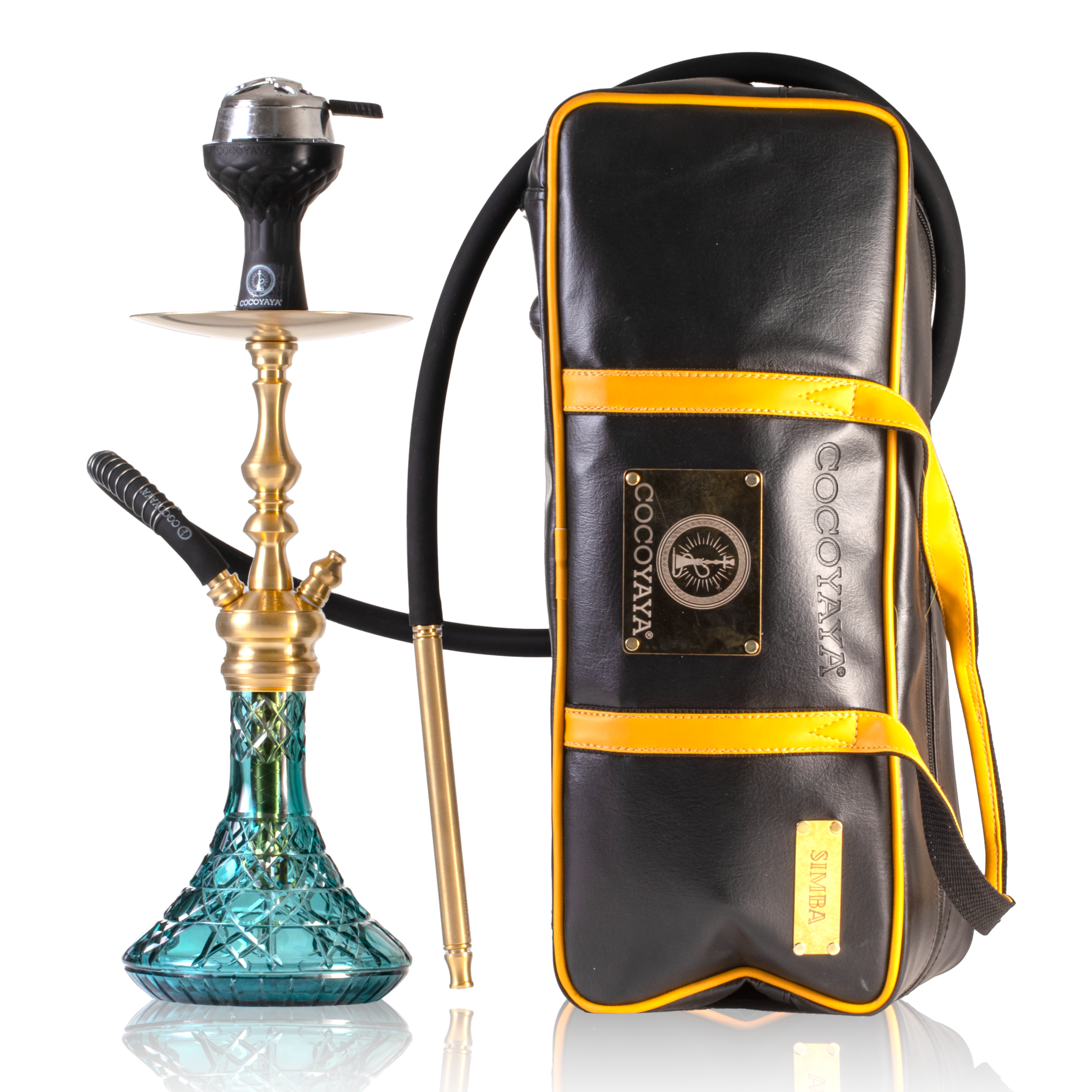 COCOYAYA Simba Hookah with Bag - Gold Stem & Aqua Base