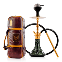COCOYAYA Simba Hookah with Brown Bag - Gold Stem & Emerald Green Base
